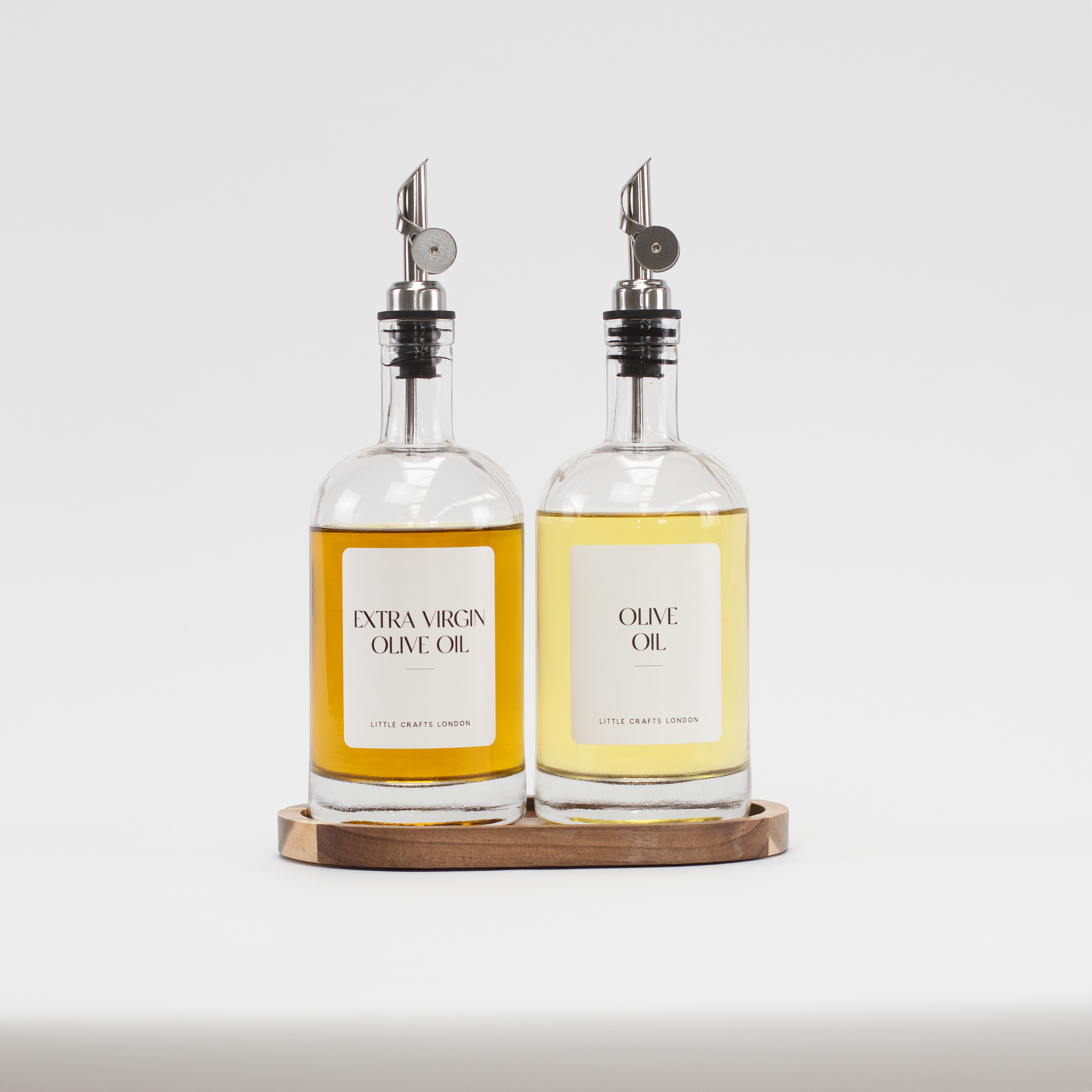 Set of 2 Round Glass Oil Bottle 500 ML & Oval Tray - Little Crafts London