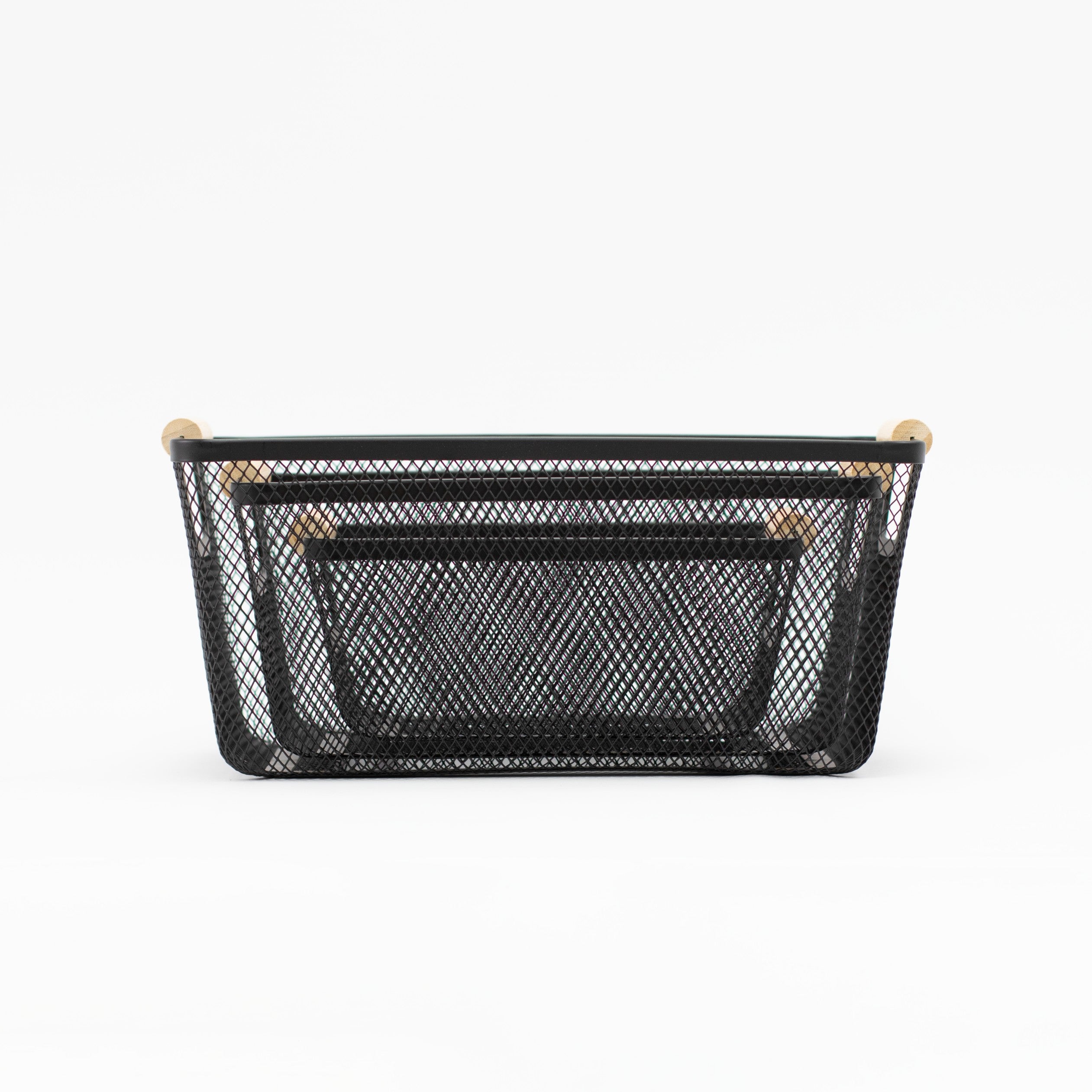 Set of 3 Metal Wire Basket with Bamboo Handles - Little Crafts London