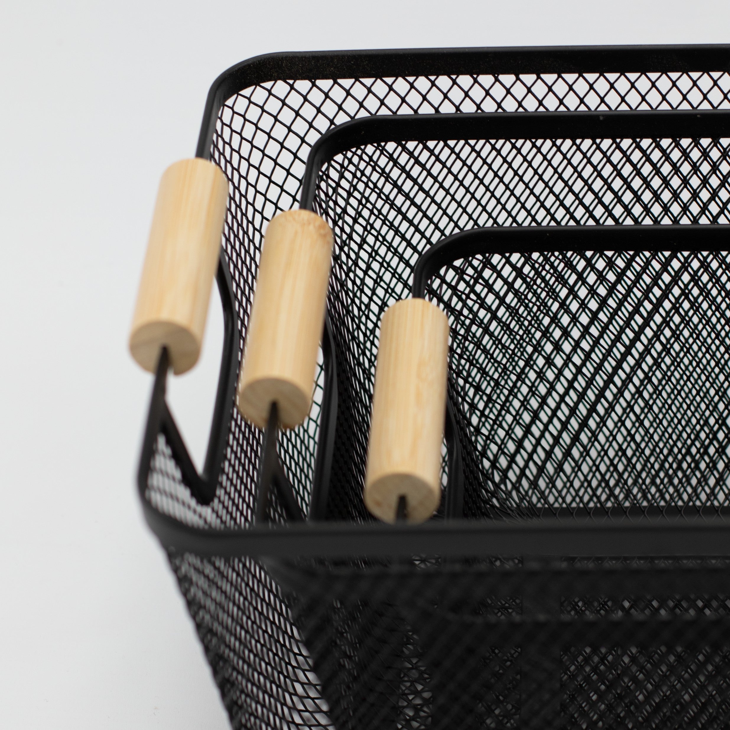 Set of 3 Metal Wire Basket with Bamboo Handles - Little Crafts London