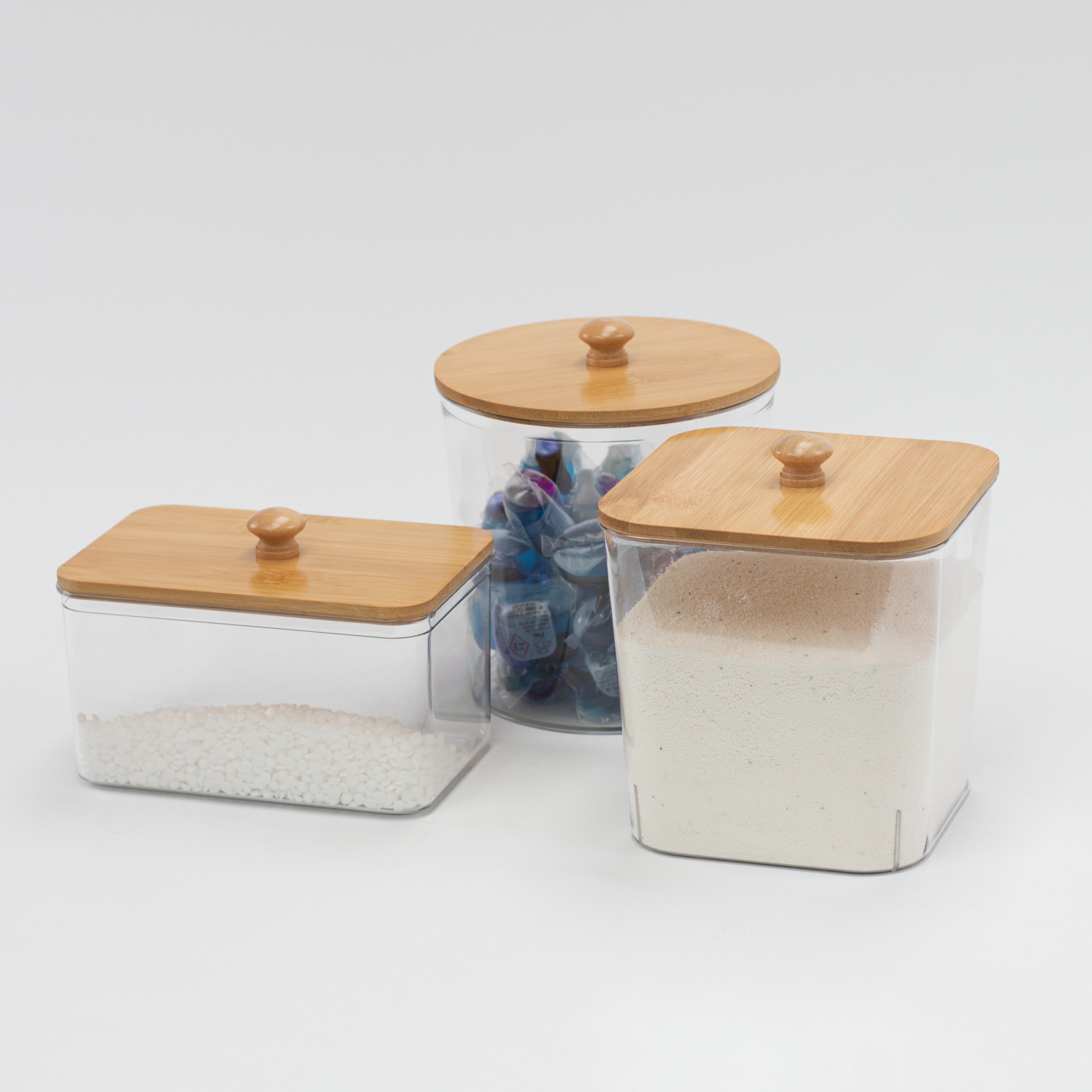 Set of 3 Plastic Laundry Set with Bamboo Lid - Little Crafts London