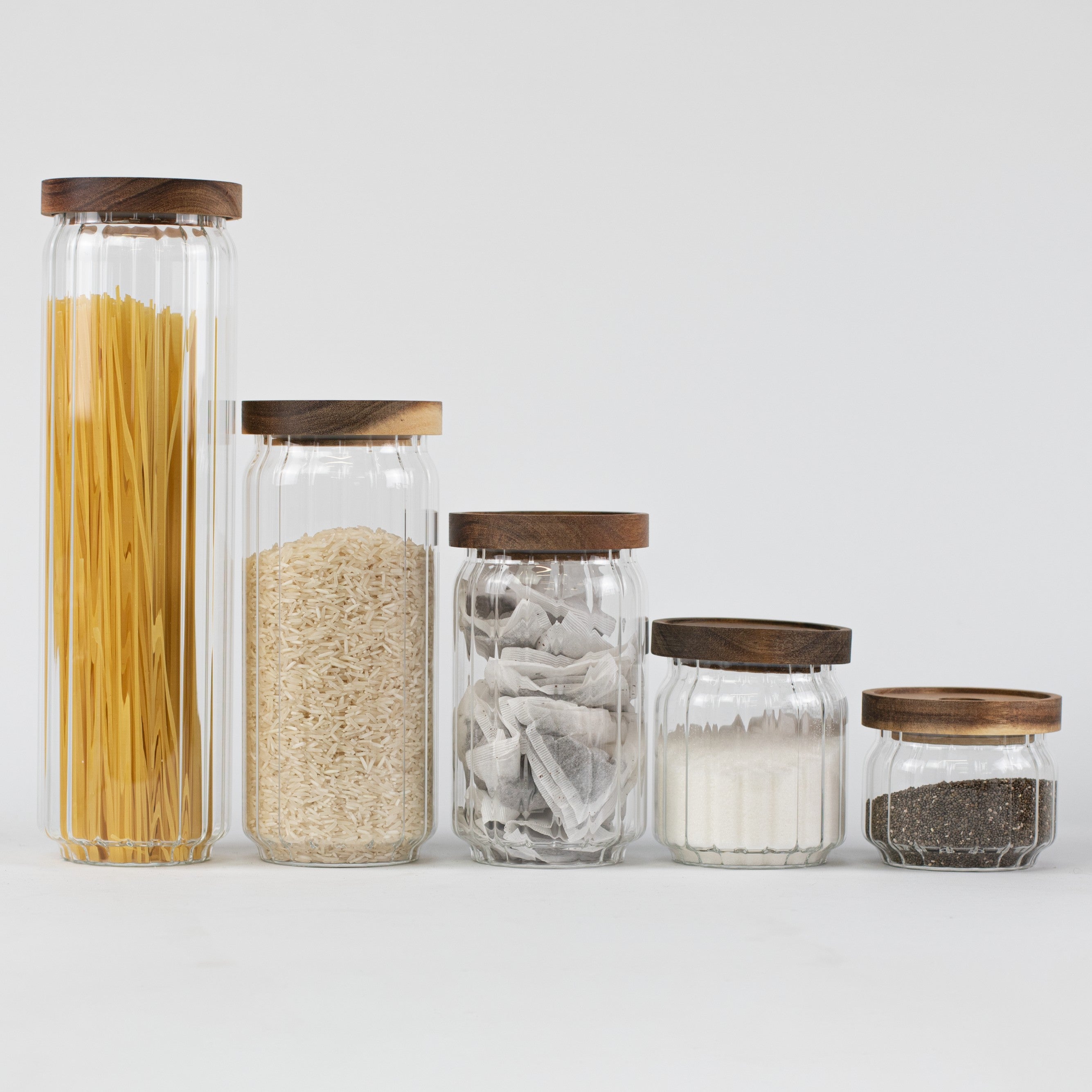 Ribbed Acacia Glass Pantry Jars - Little Crafts London