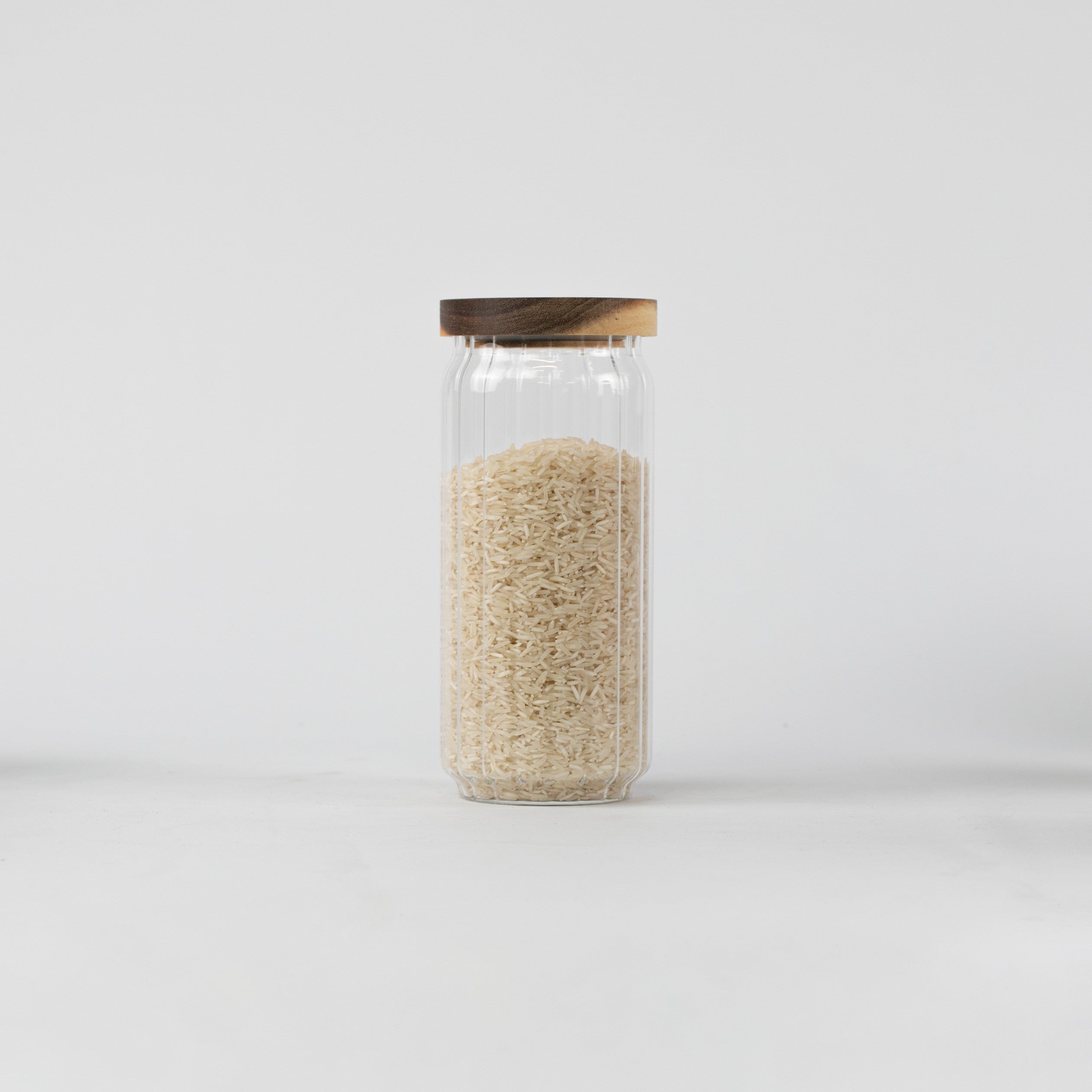 Ribbed Acacia Glass Pantry Jars - Little Crafts London