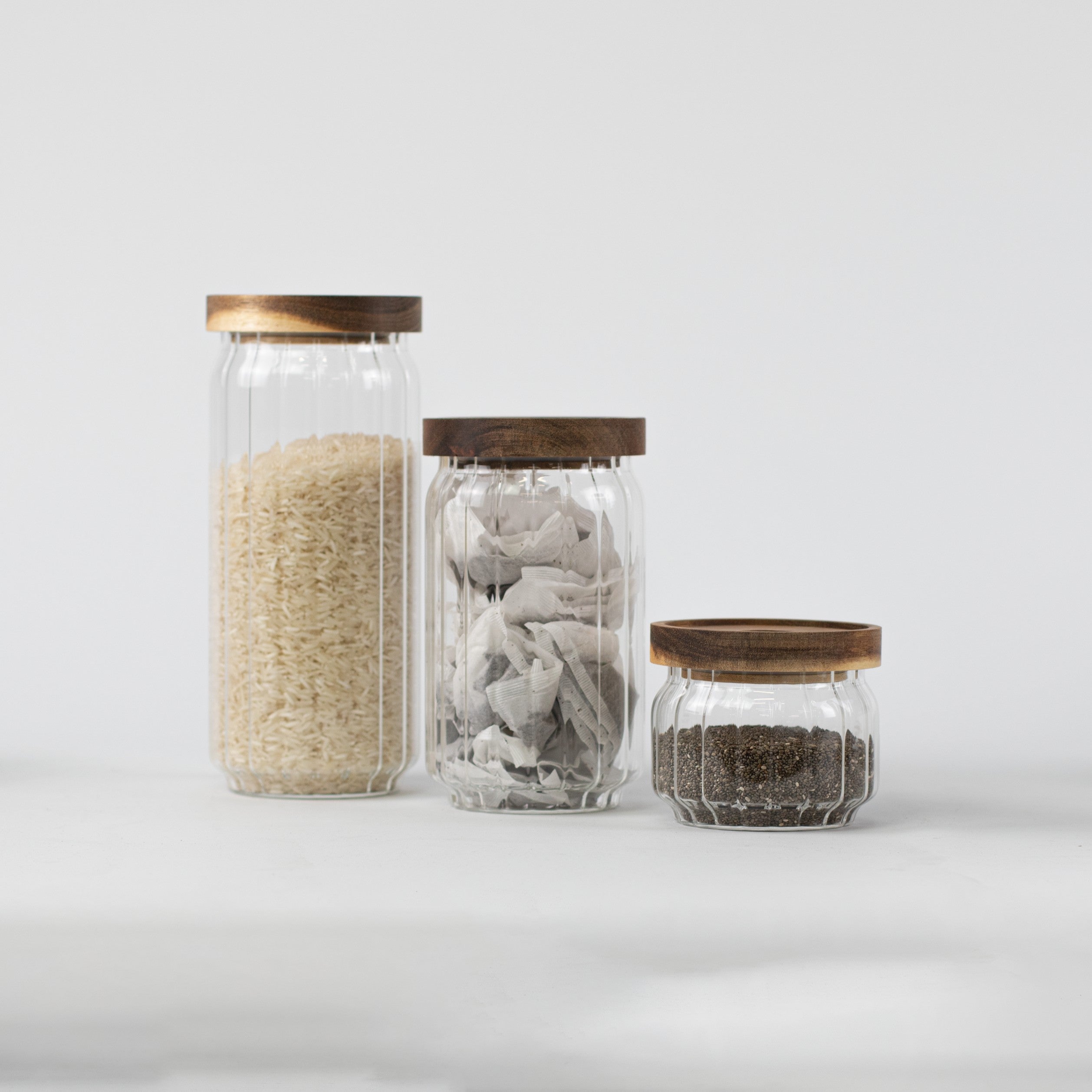 Ribbed Acacia Glass Pantry Jars - Little Crafts London