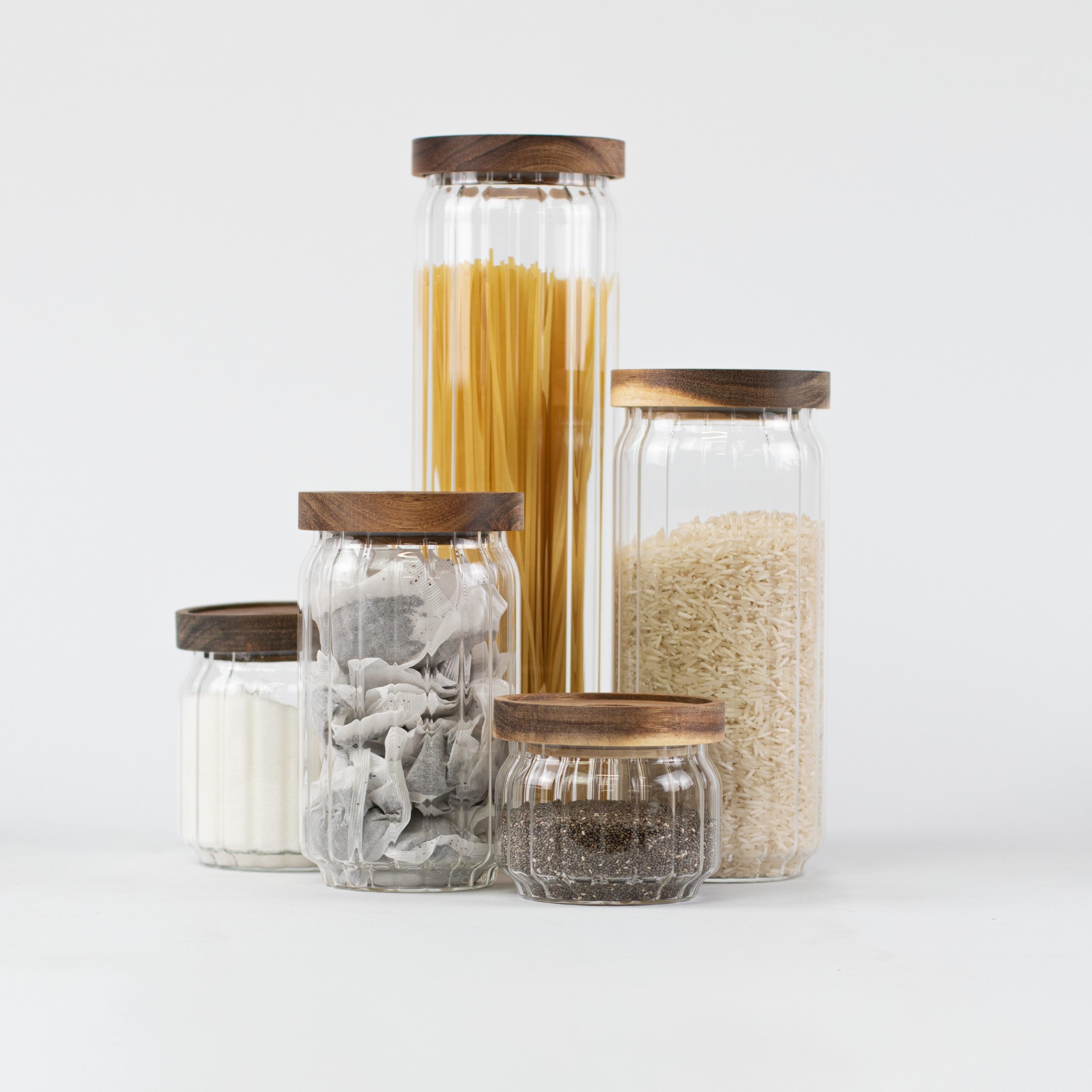 Ribbed Acacia Glass Pantry Jars - Little Crafts London