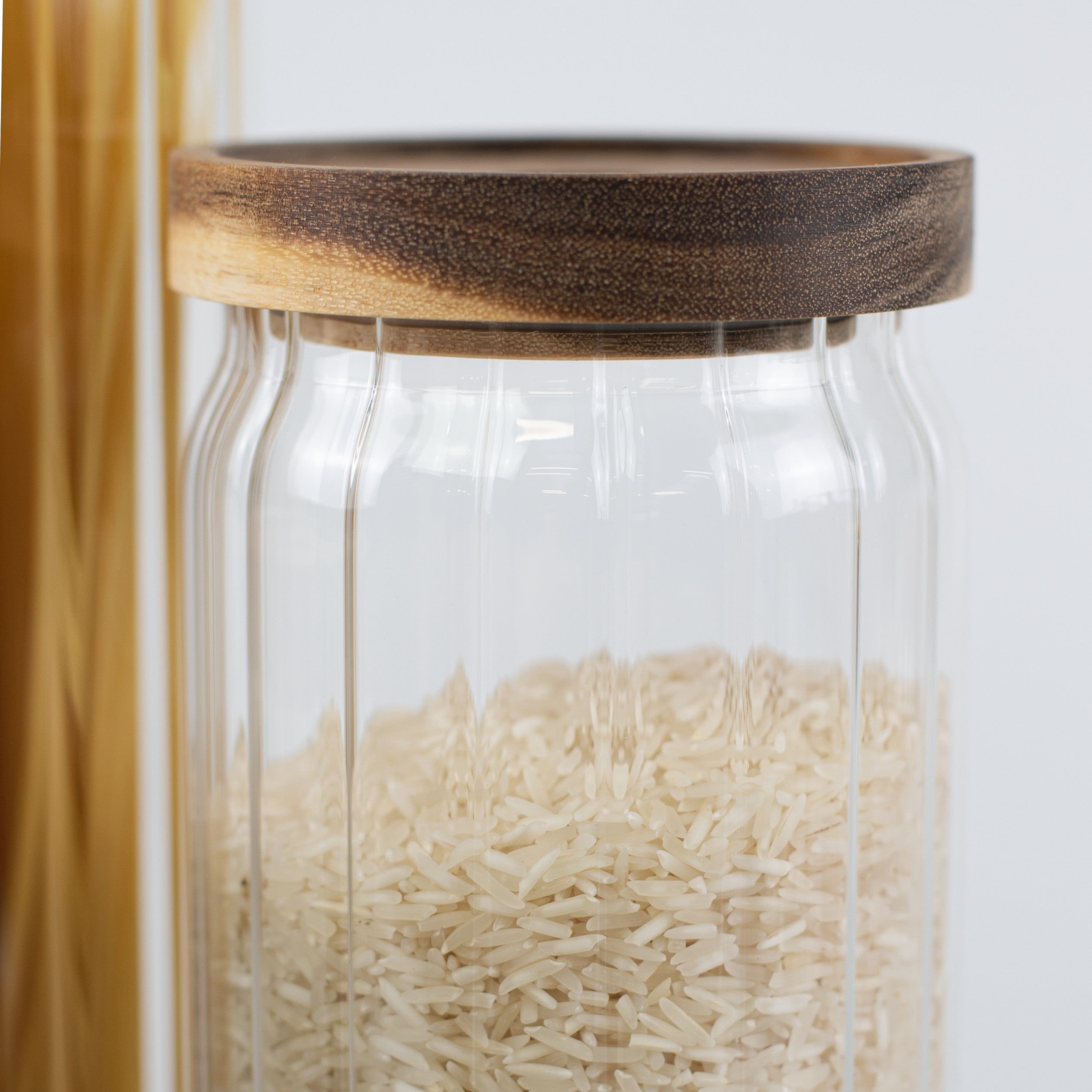 Ribbed Acacia Glass Pantry Jars - Little Crafts London