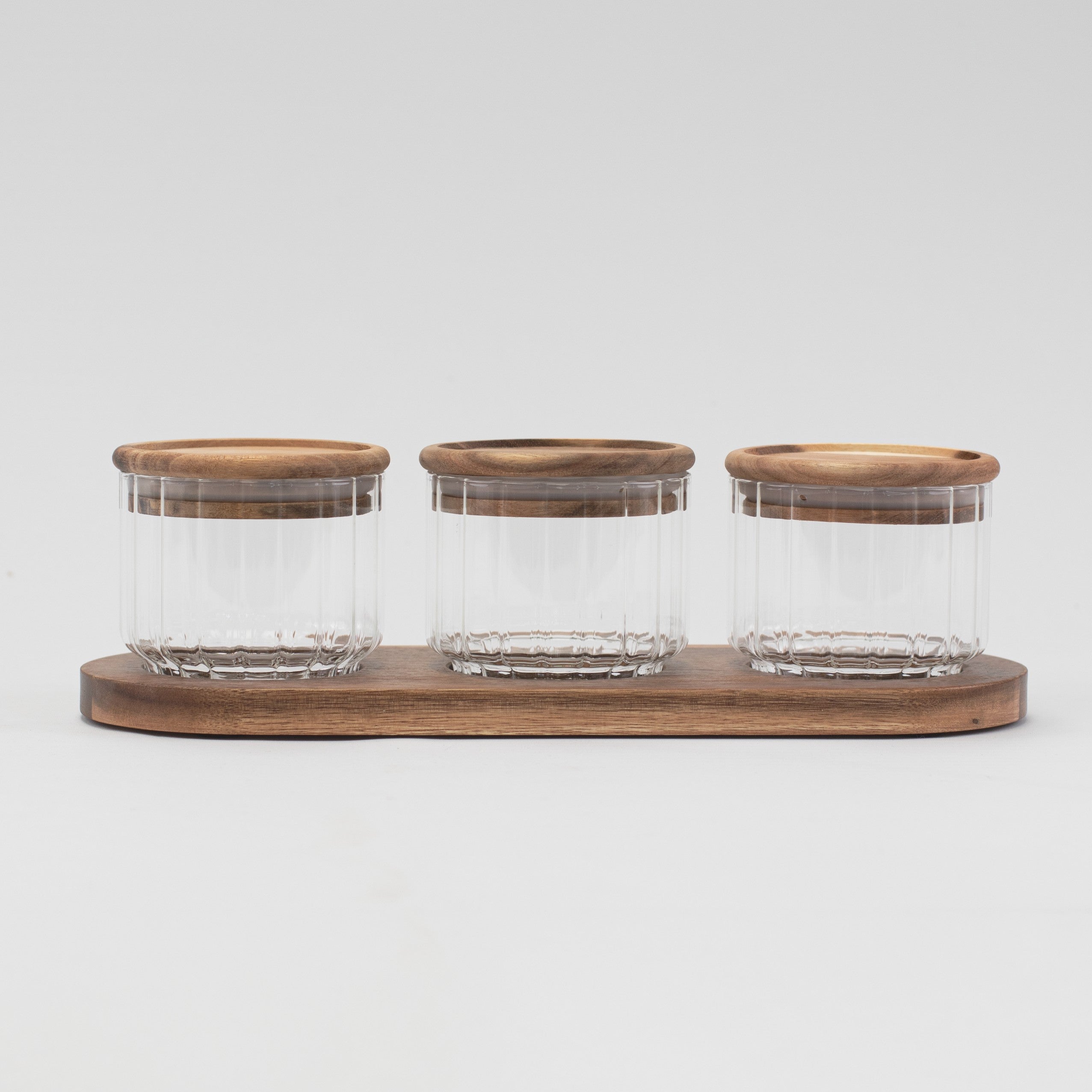 Set of 3 220 ML Ribbed Glass Jars & Tray - Little Crafts London