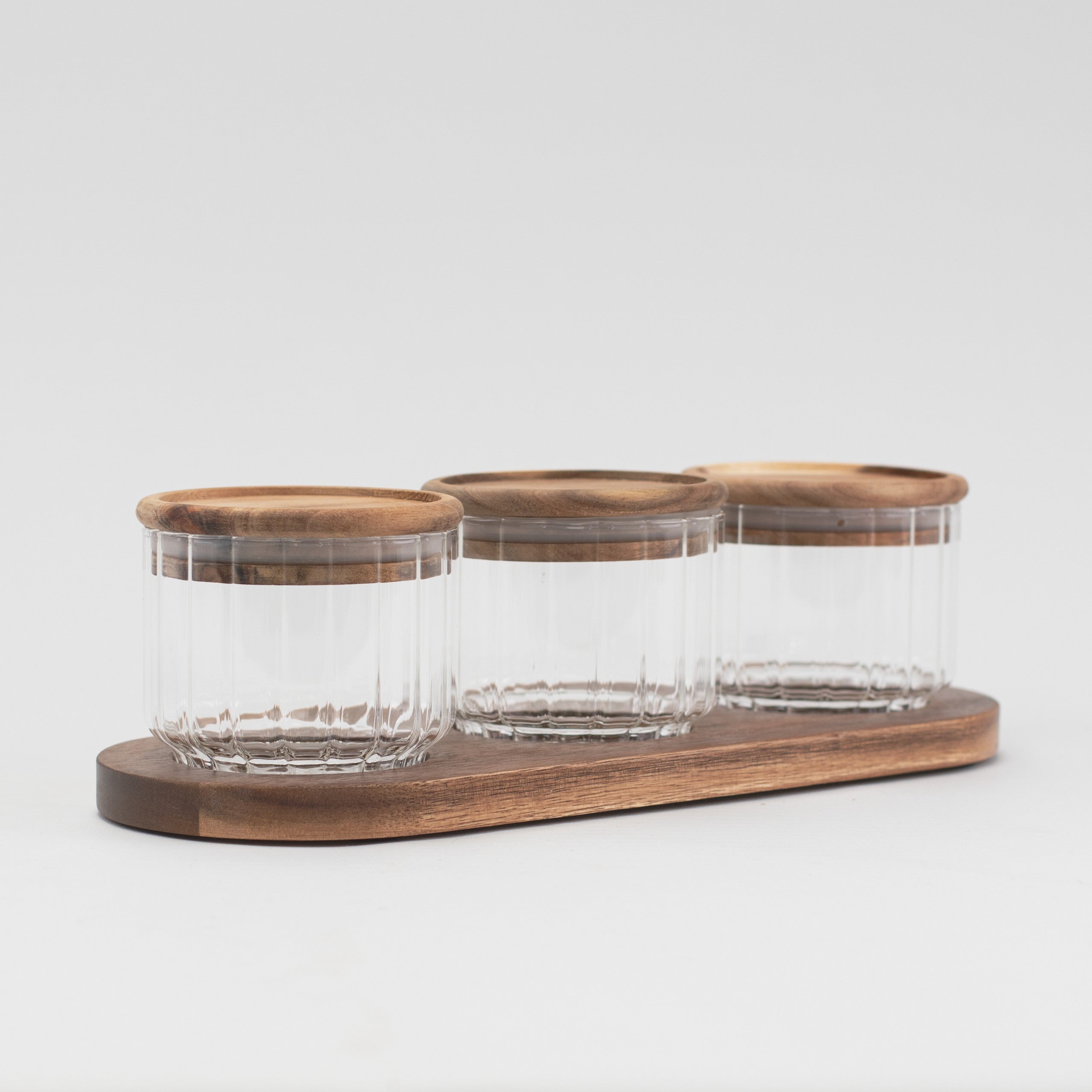 Set of 3 220 ML Ribbed Glass Jars & Tray - Little Crafts London