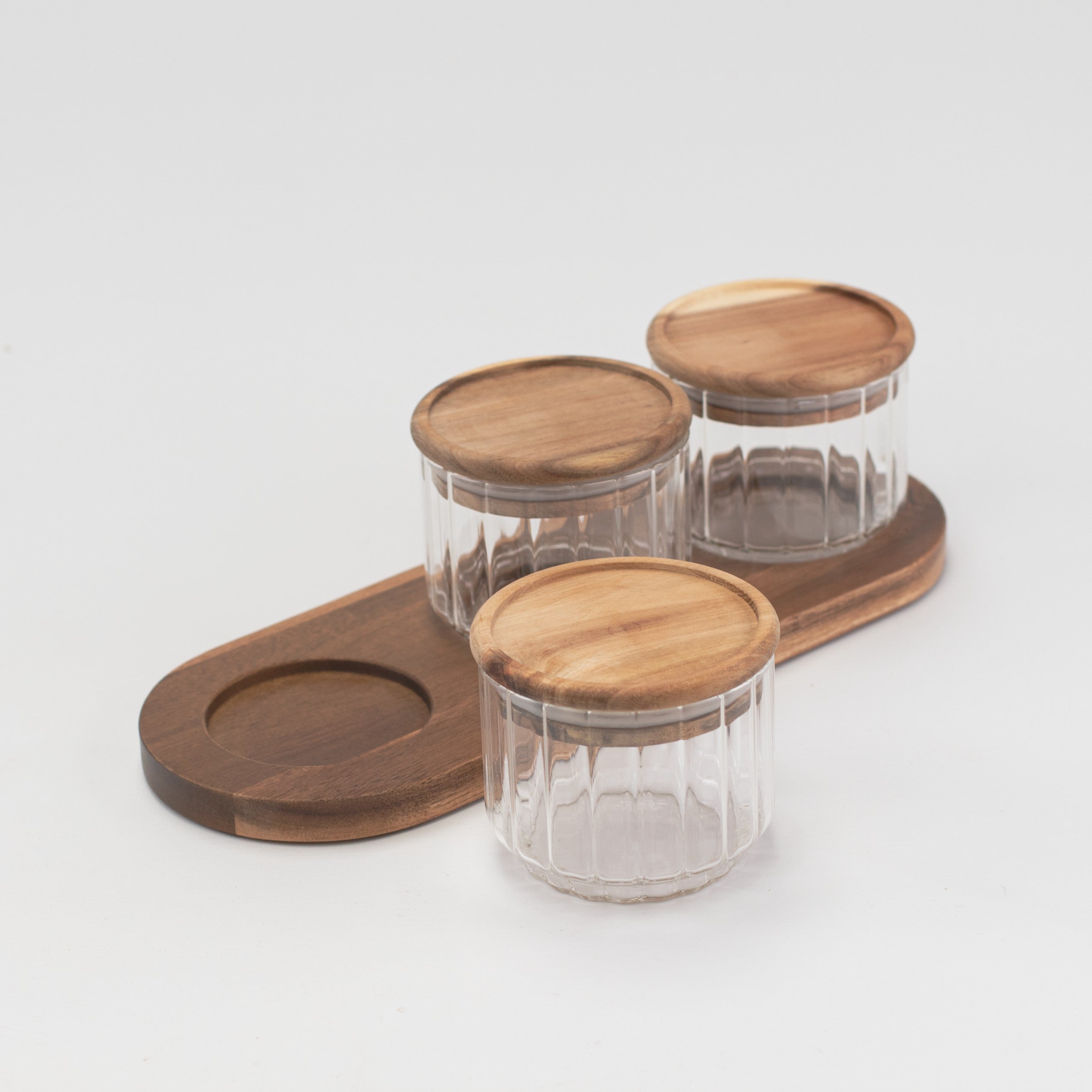 Set of 3 220 ML Ribbed Glass Jars & Tray - Little Crafts London