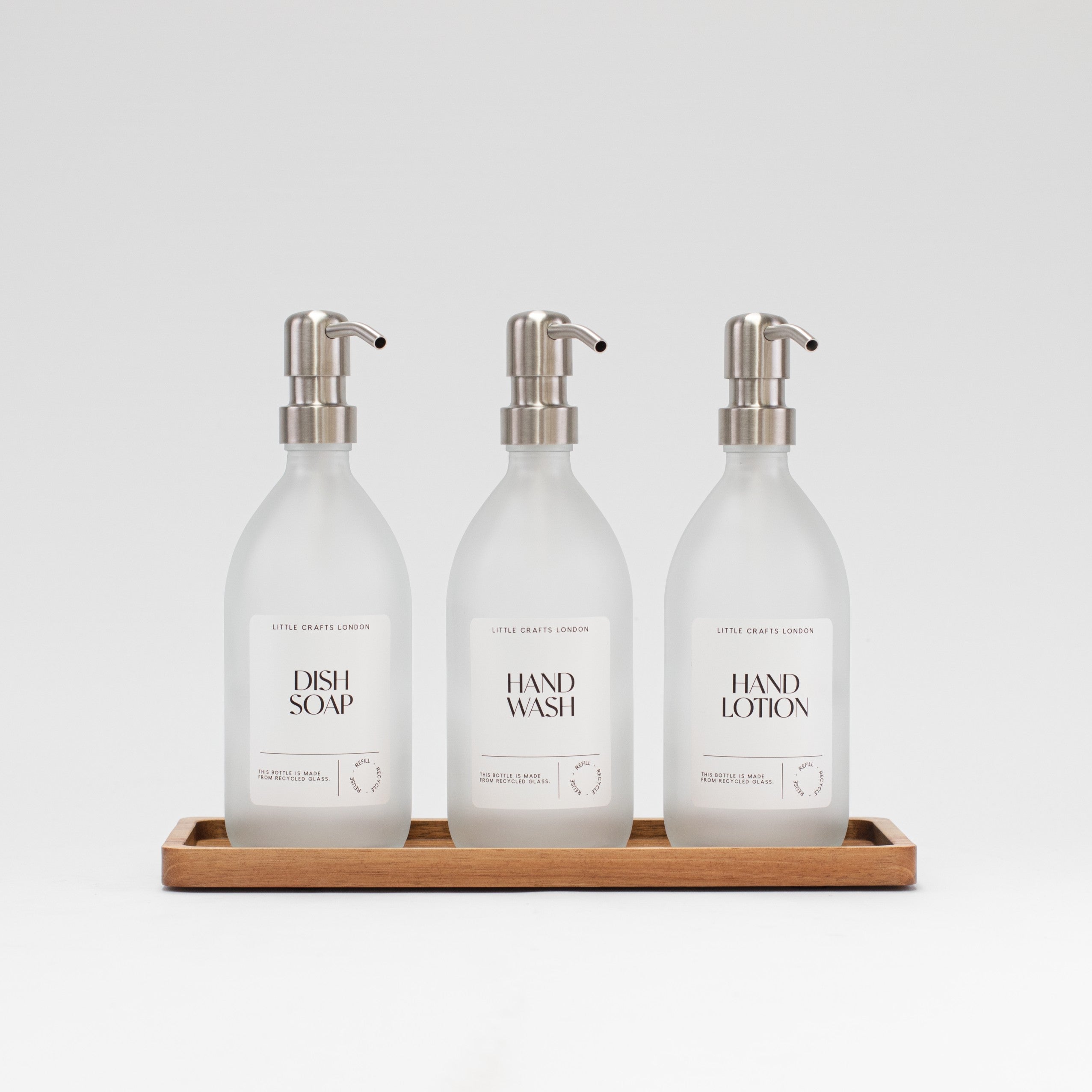 Set of 3 Frosted Clear Glass Bottle 500 ML and Long Tray - Little Crafts London