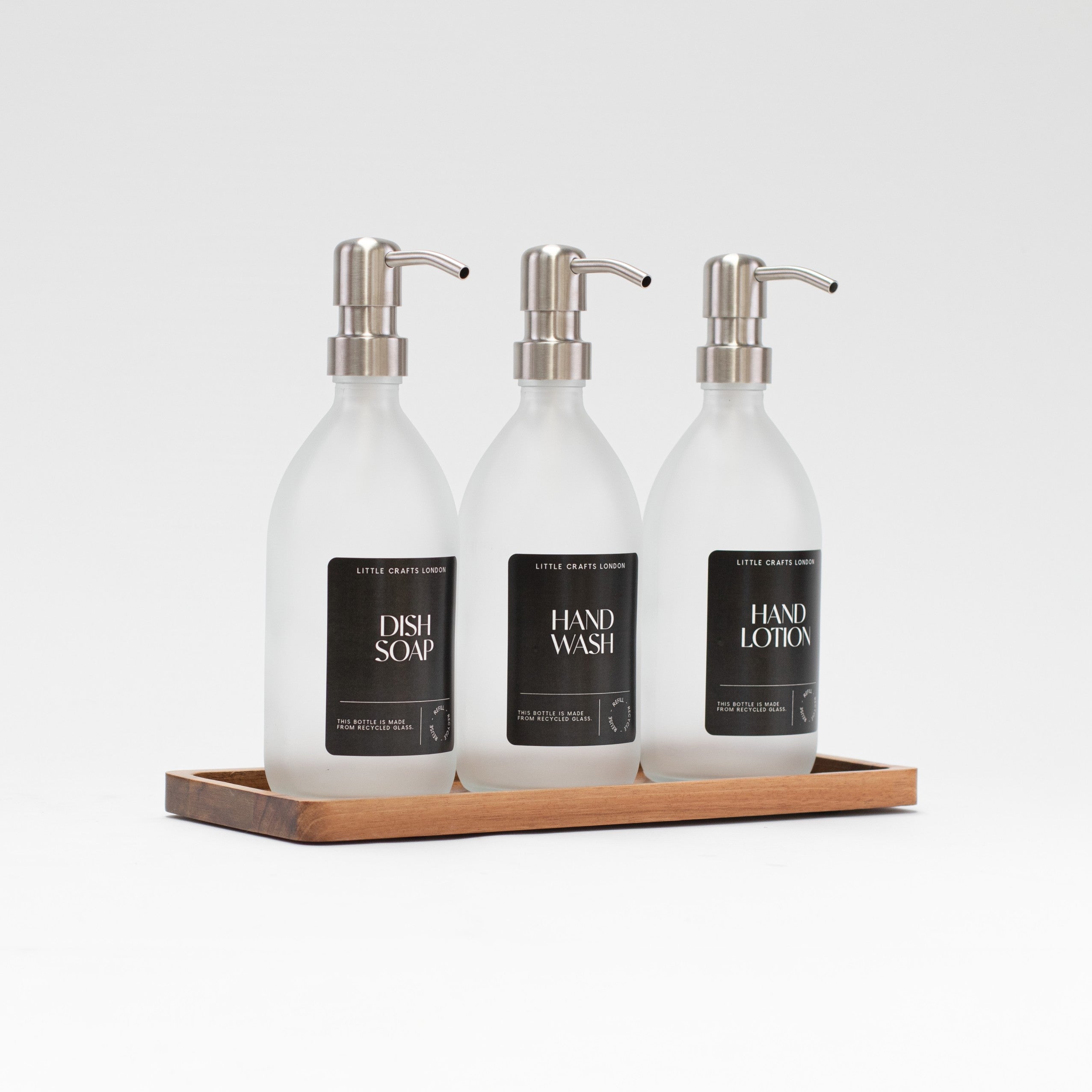 Set of 3 Frosted Clear Glass Bottle 500 ML and Long Tray (Black Label) - Little Crafts London