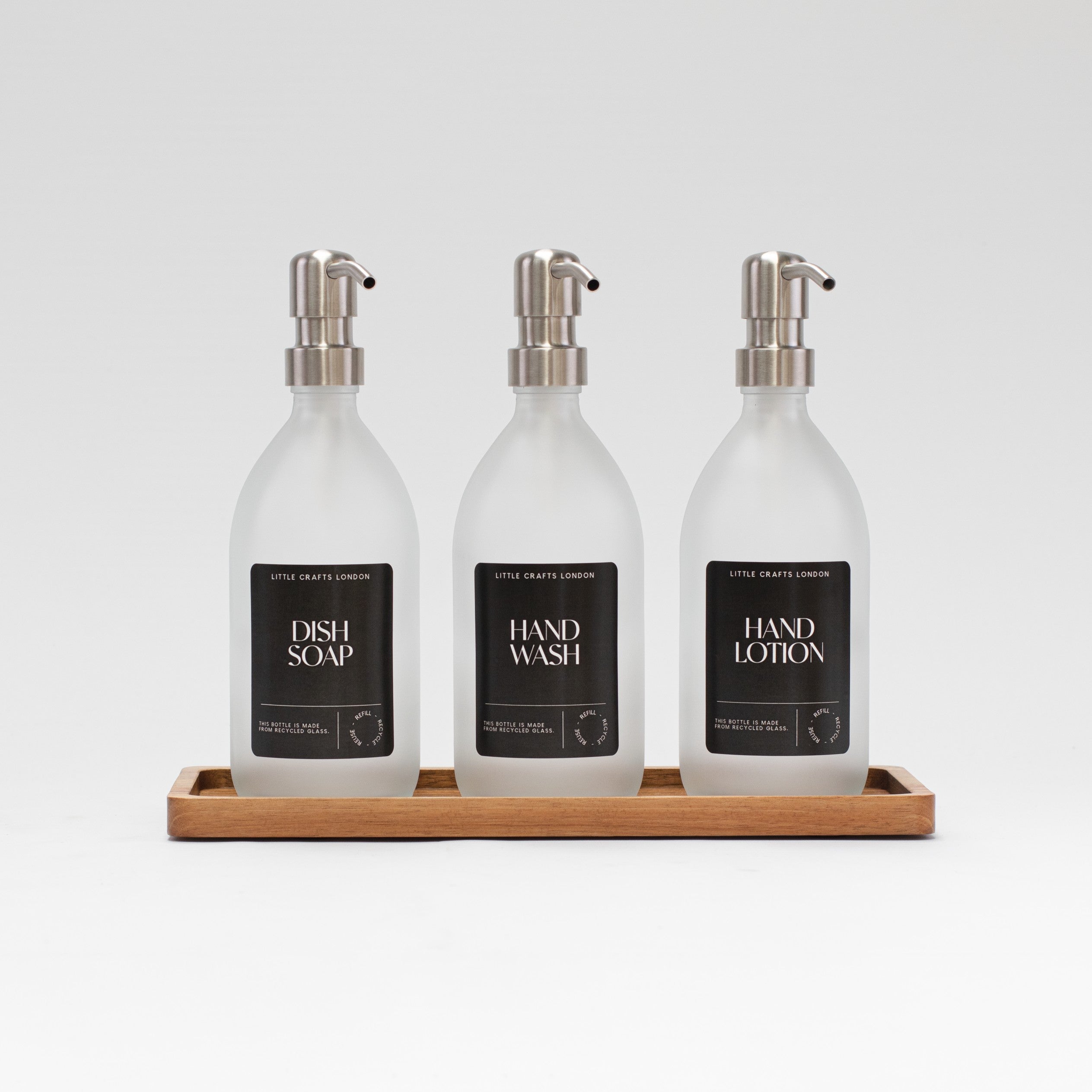 Set of 3 Frosted Clear Glass Bottle 500 ML and Long Tray (Black Label) - Little Crafts London