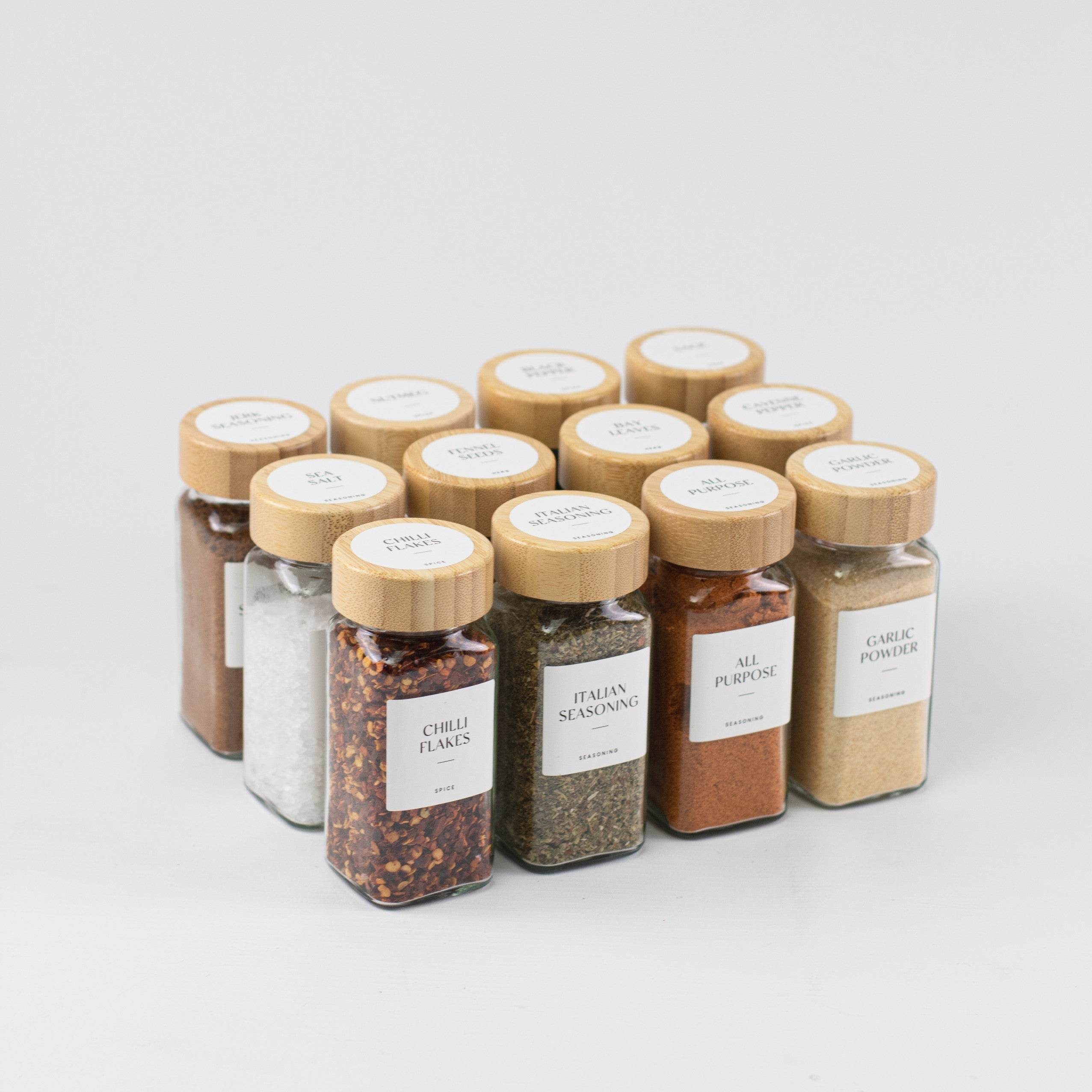 Set of 12 120ML Glass Spice Jar with Bamboo Lid - Little Crafts London