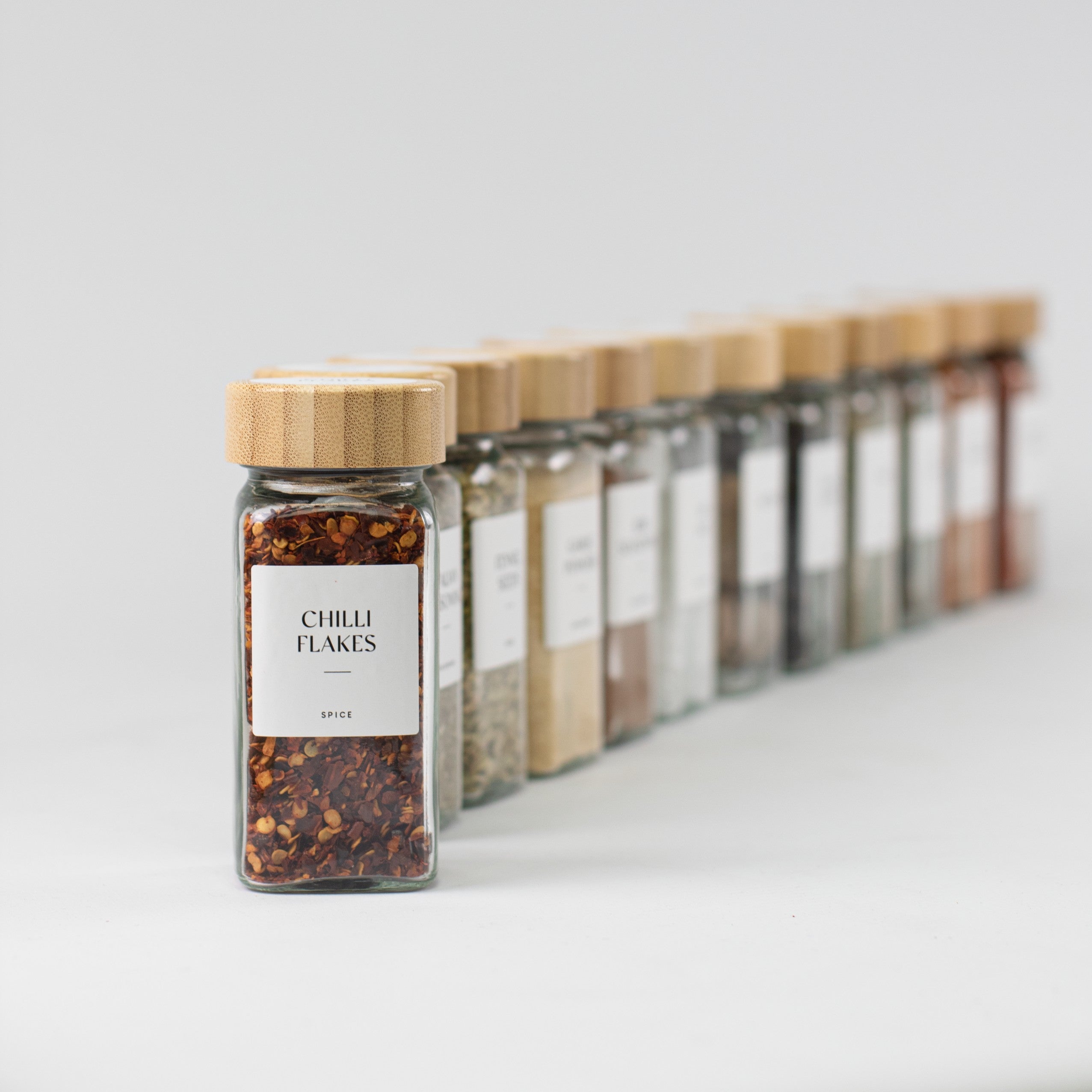 Set of 12 120ML Glass Spice Jar with Bamboo Lid - Little Crafts London