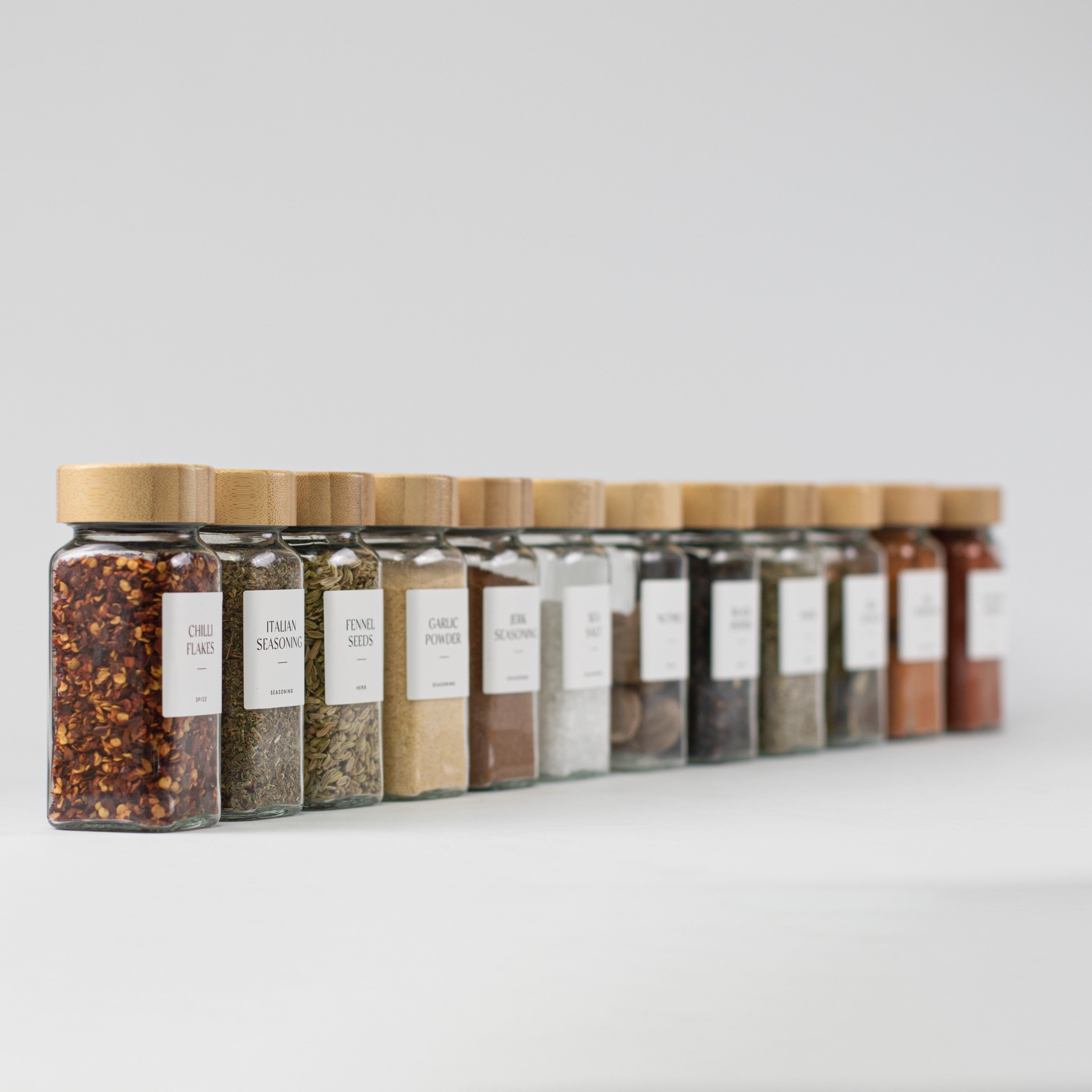 Set of 12 120ML Glass Spice Jar with Bamboo Lid - Little Crafts London