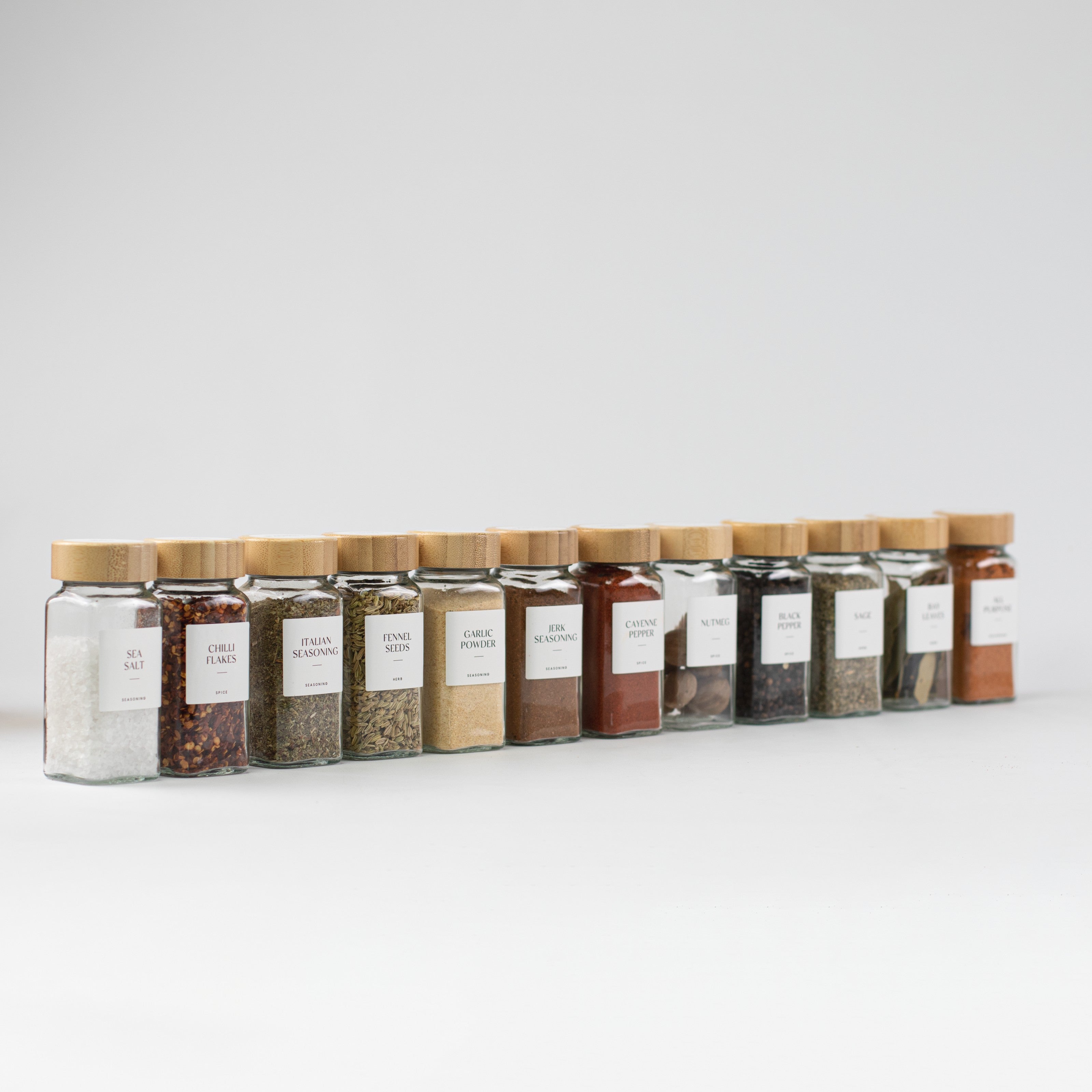 Set of 12 120ML Glass Spice Jar with Bamboo Lid - Little Crafts London