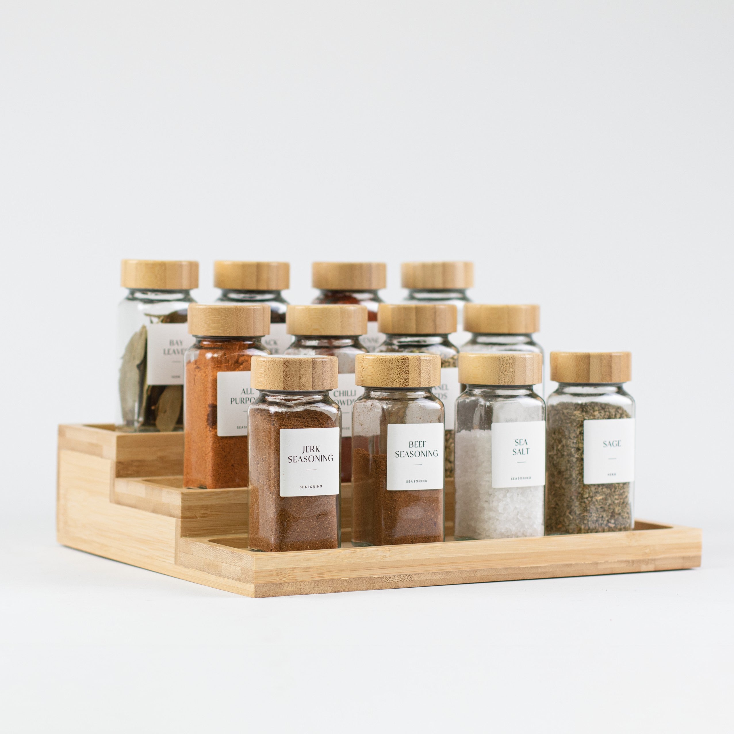 Set of 12 120ML Glass Spice Jar with Bamboo Lid - Little Crafts London