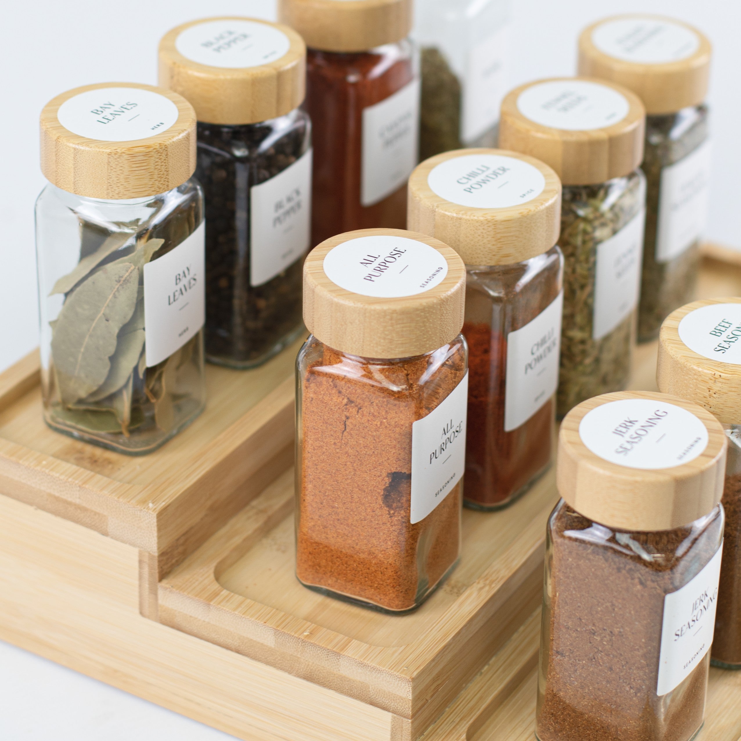 Set of 12 120ML Glass Spice Jar with Bamboo Lid - Little Crafts London