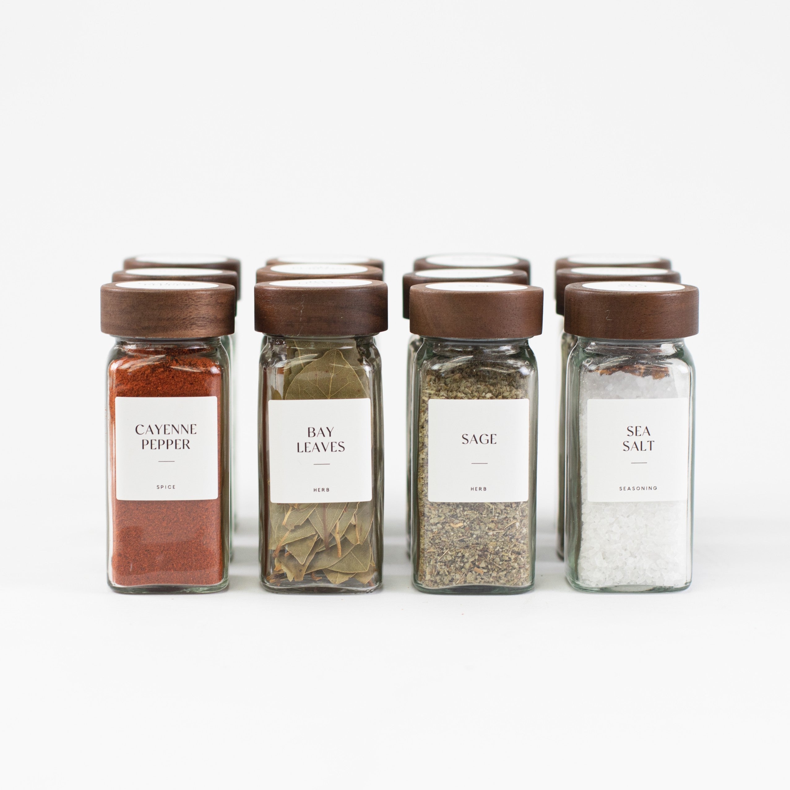 Set of 12 120ML Glass Spice Jar with Acacia Lid - Little Crafts London