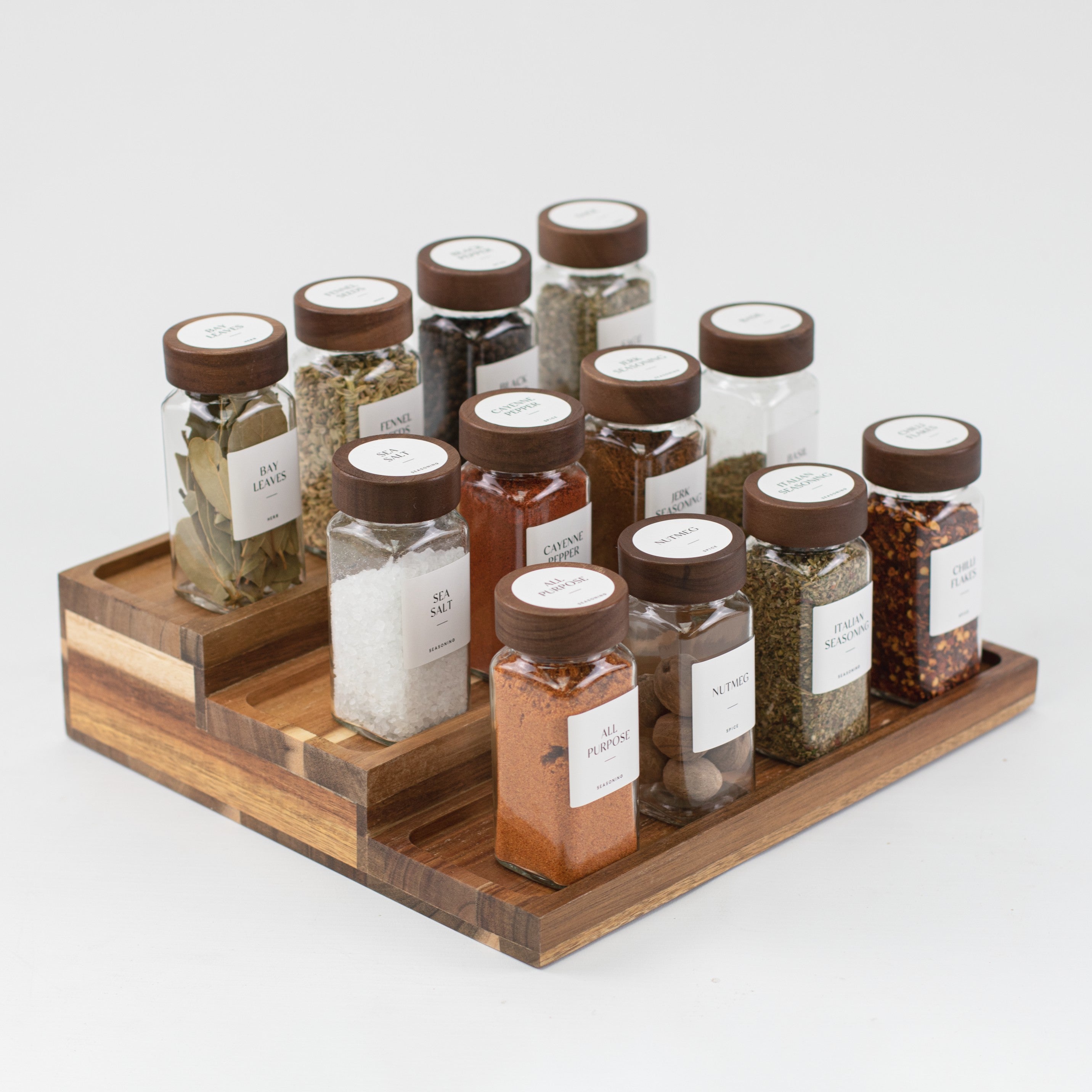 Set of 12 120ML Glass Spice Jar with Acacia Lid - Little Crafts London