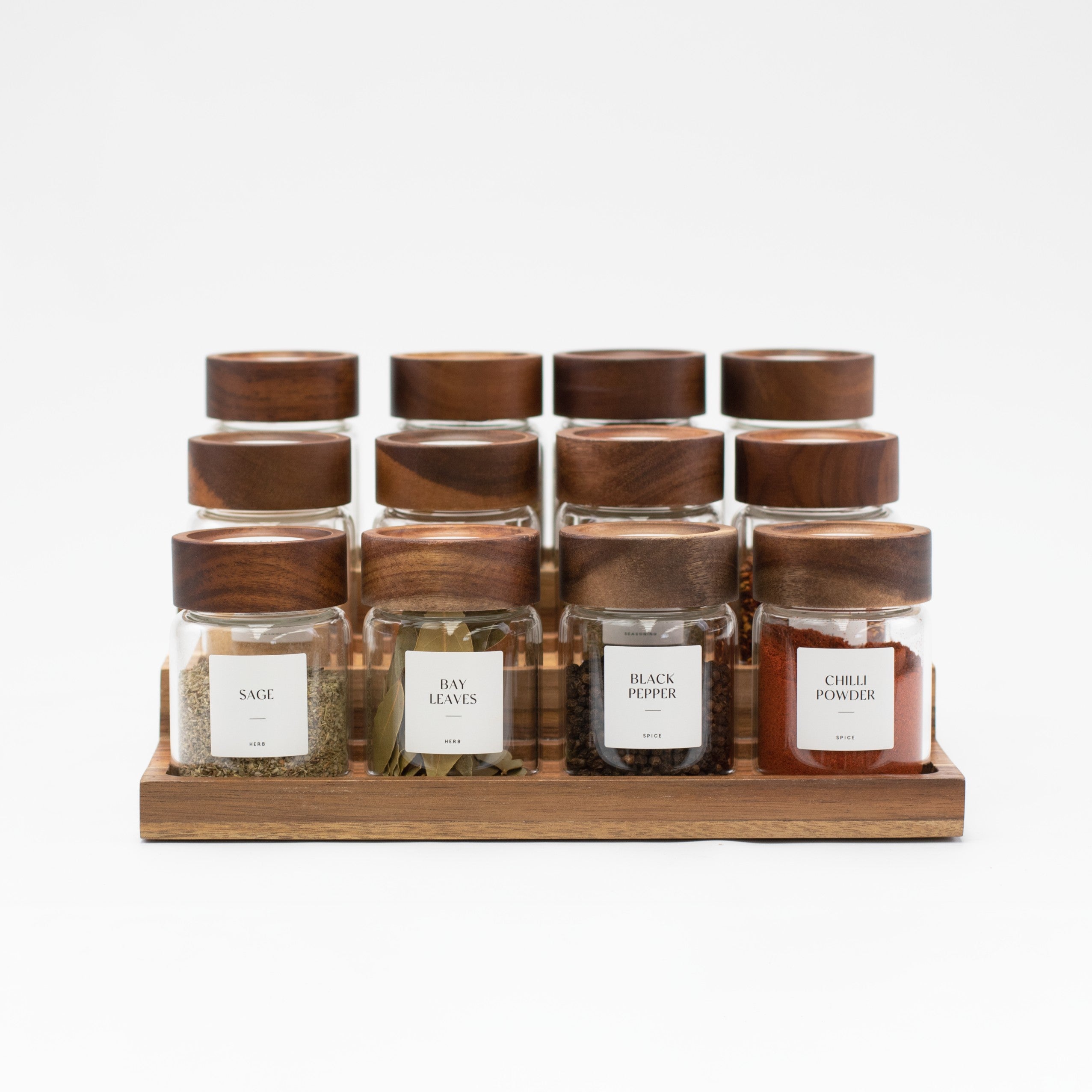 Acacia Wood Glass Spice Jar 180 ML - Little Crafts London