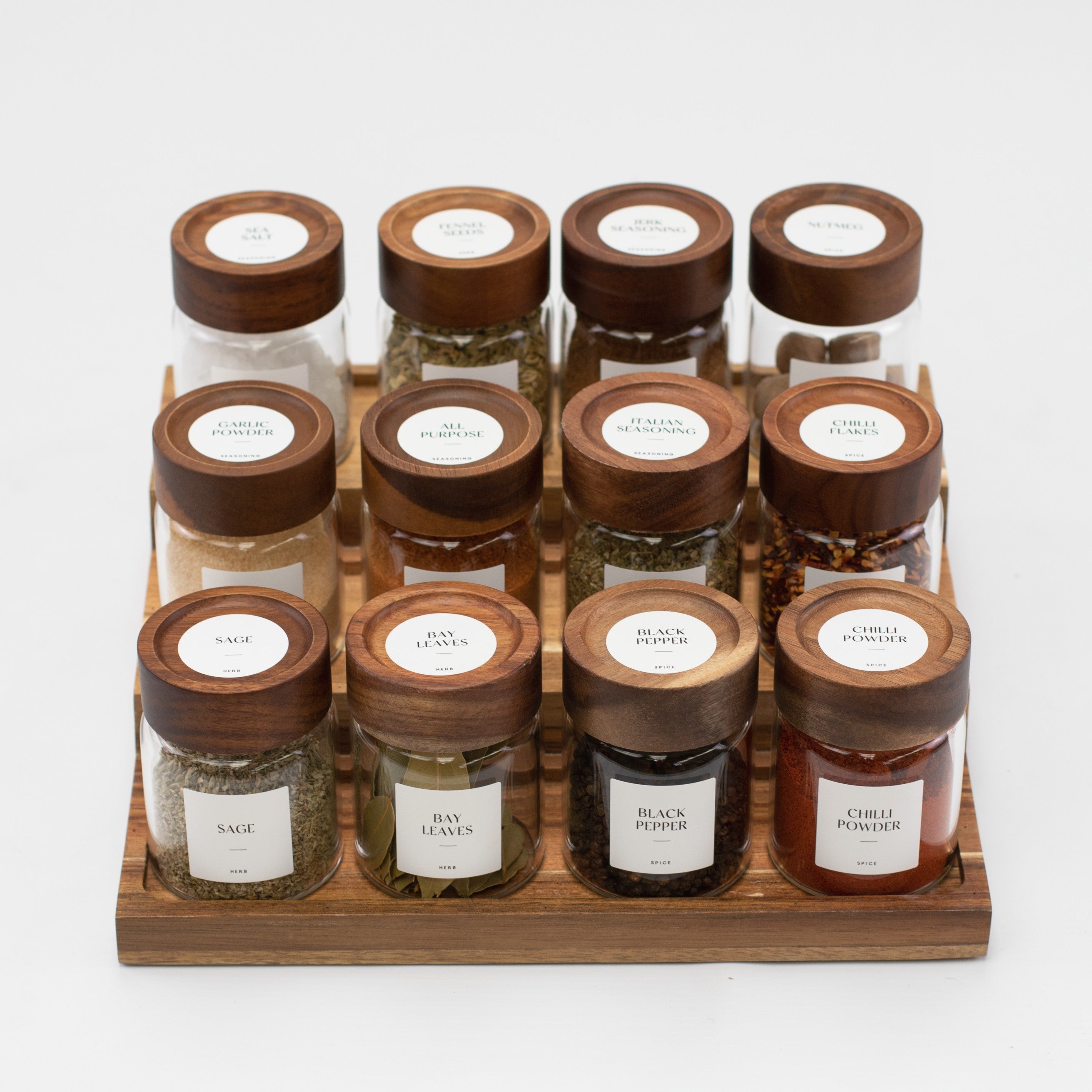 Acacia Wood Glass Spice Jar 180 ML - Little Crafts London