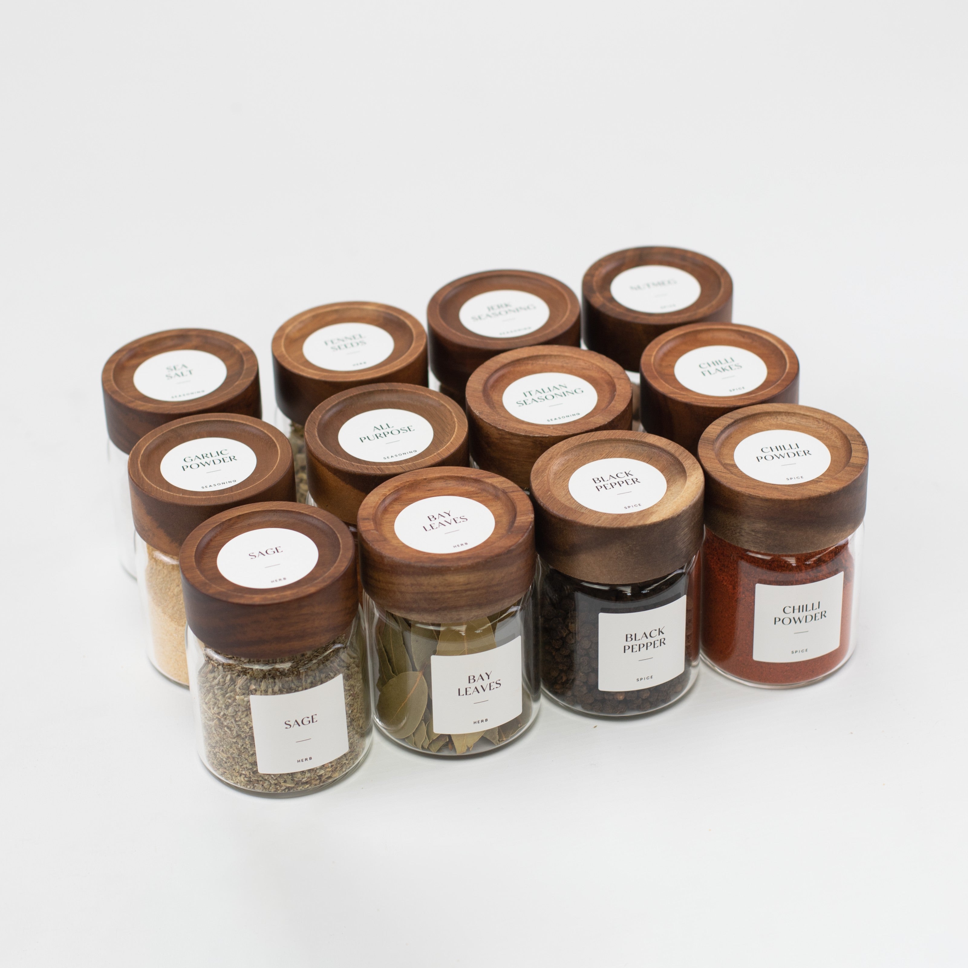 Acacia Wood Glass Spice Jar 180 ML - Little Crafts London