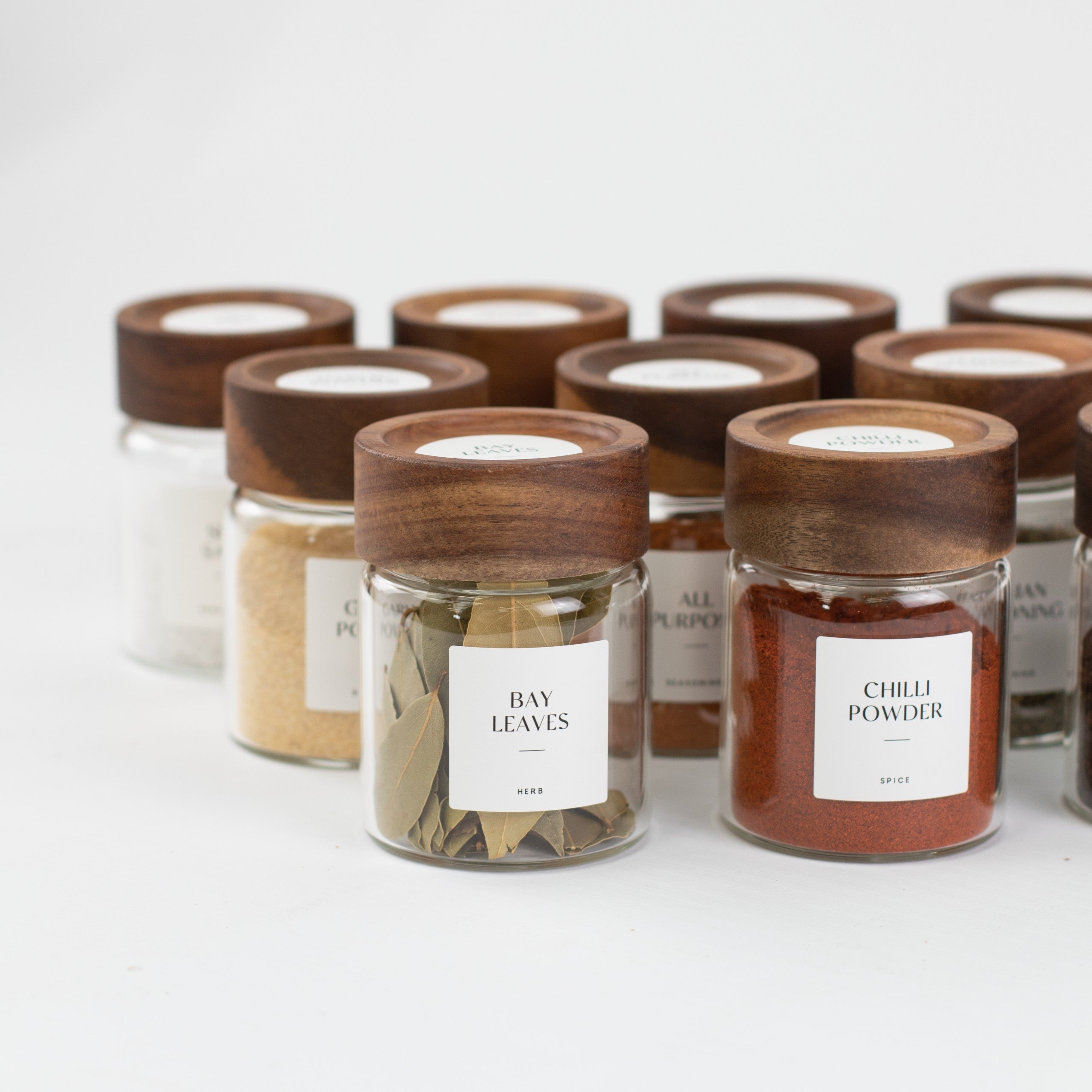 Acacia Wood Glass Spice Jar 180 ML - Little Crafts London