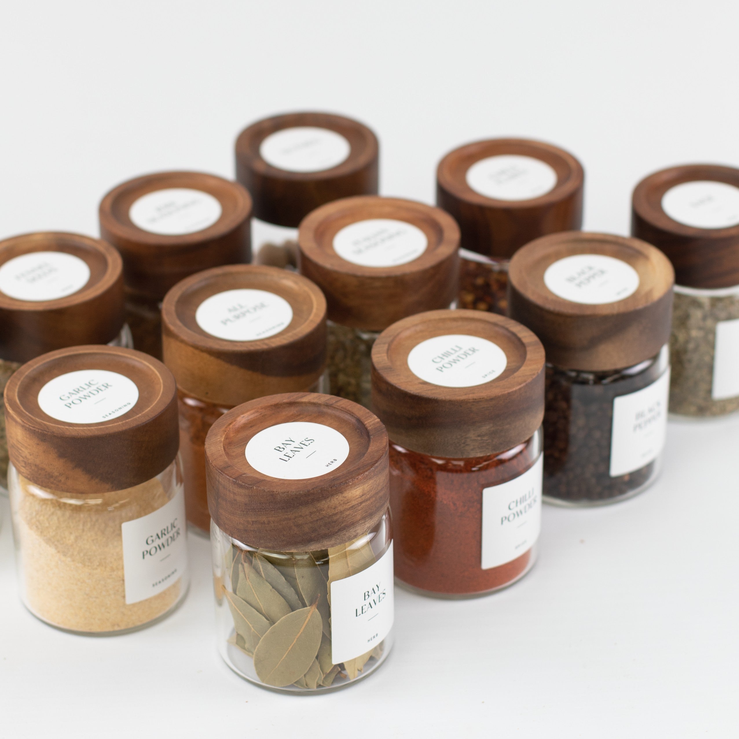 Acacia Wood Glass Spice Jar 180 ML - Little Crafts London