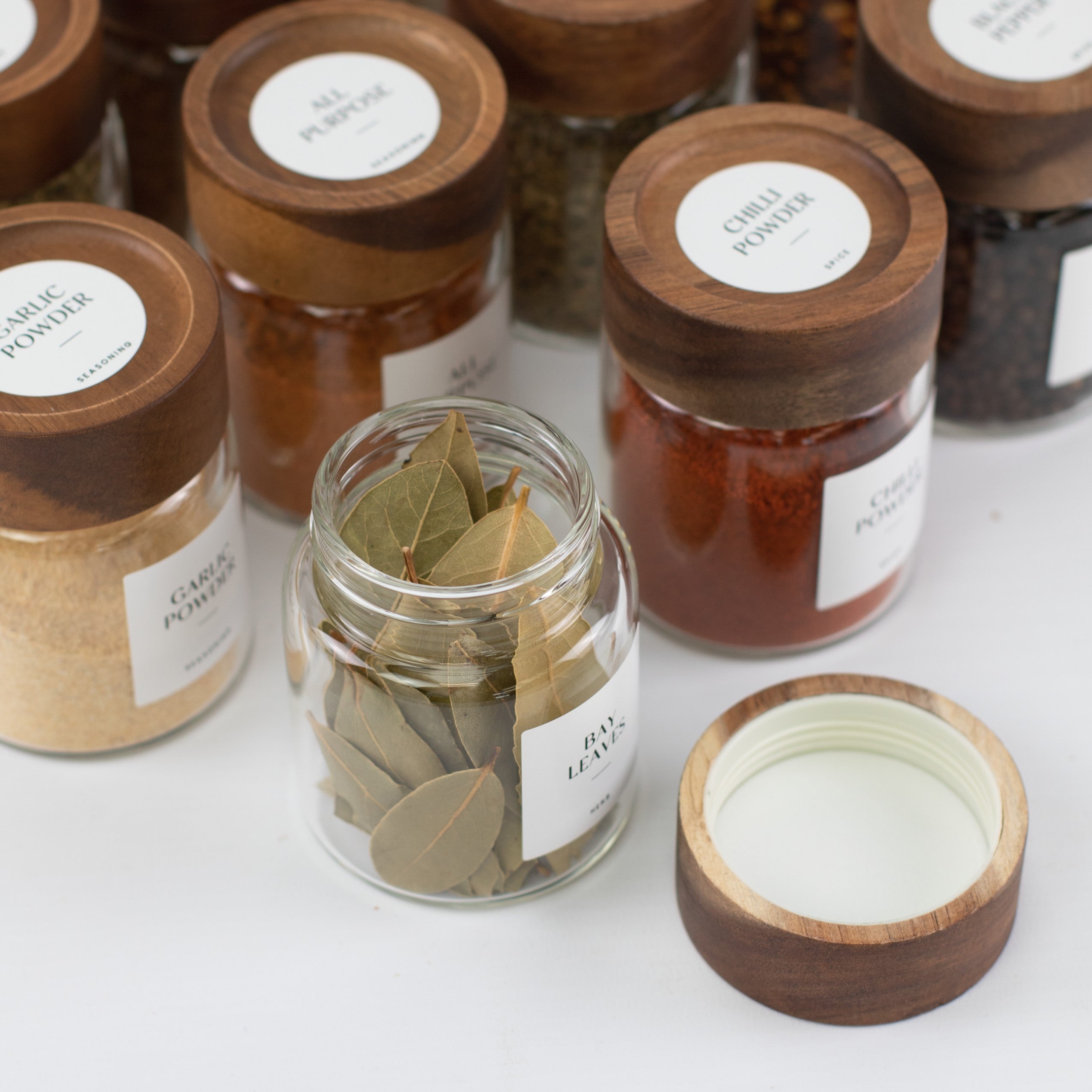 Acacia Wood Glass Spice Jar 180 ML - Little Crafts London