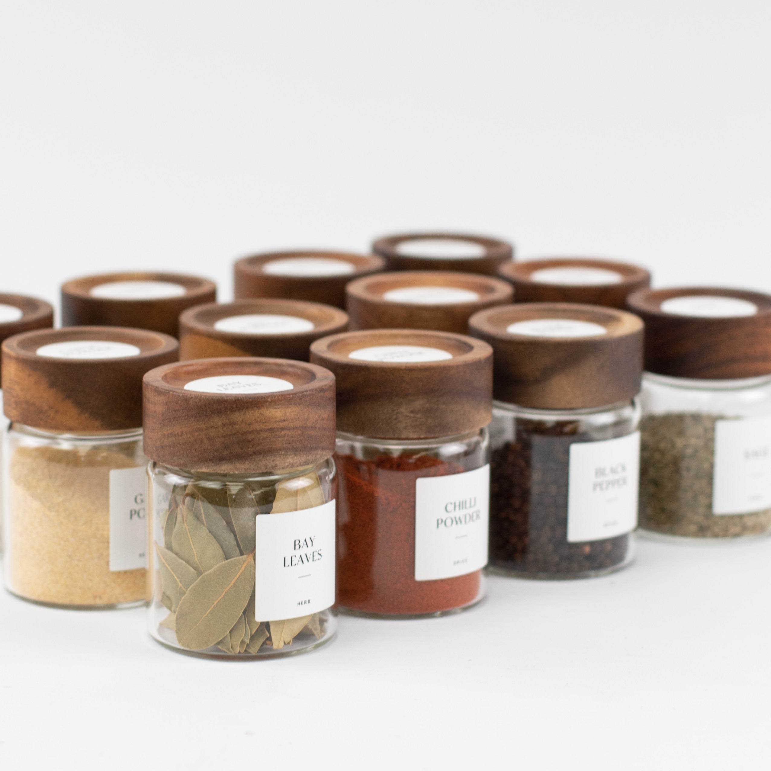 Acacia Wood Glass Spice Jar 180 ML - Little Crafts London