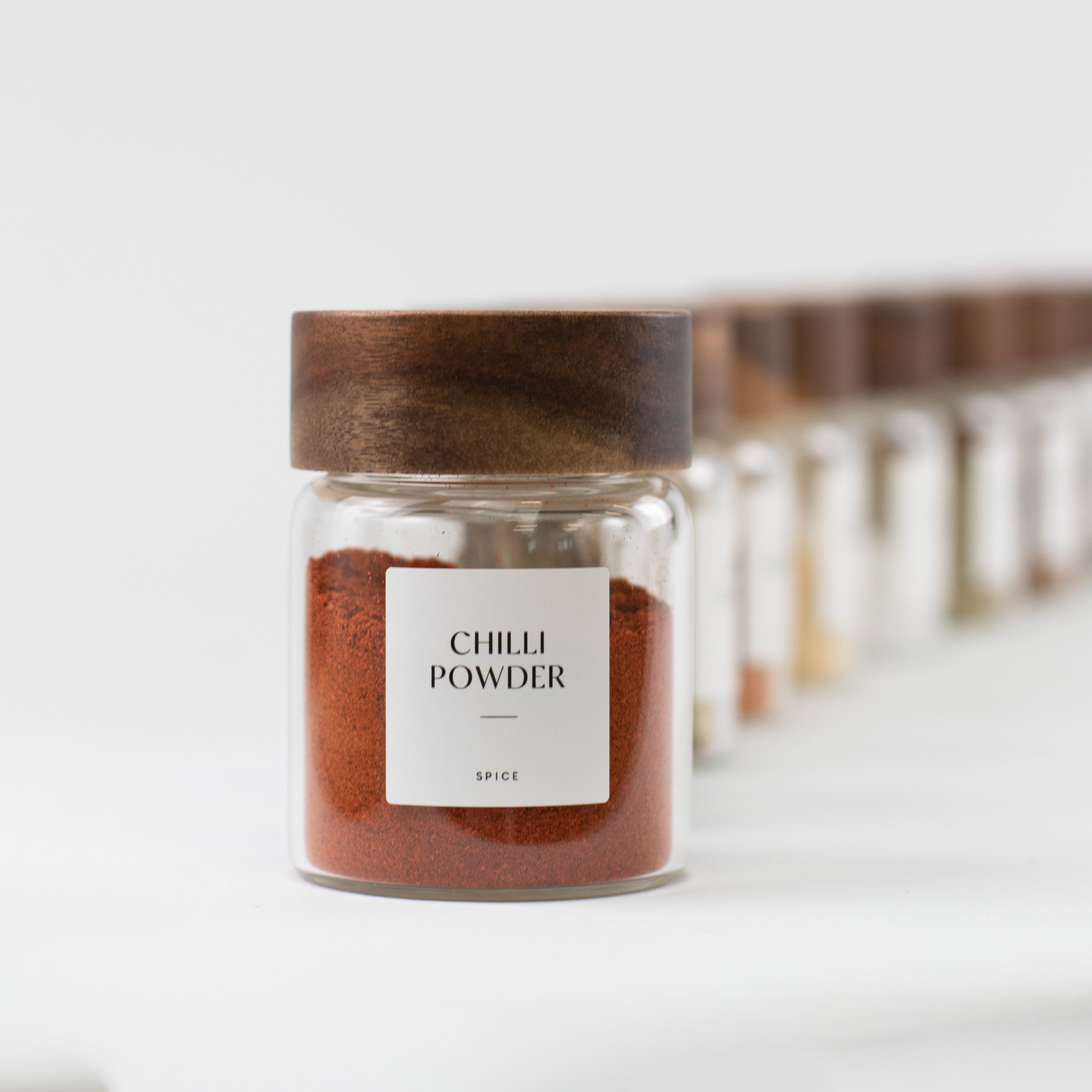 Acacia Wood Glass Spice Jar 180 ML - Little Crafts London