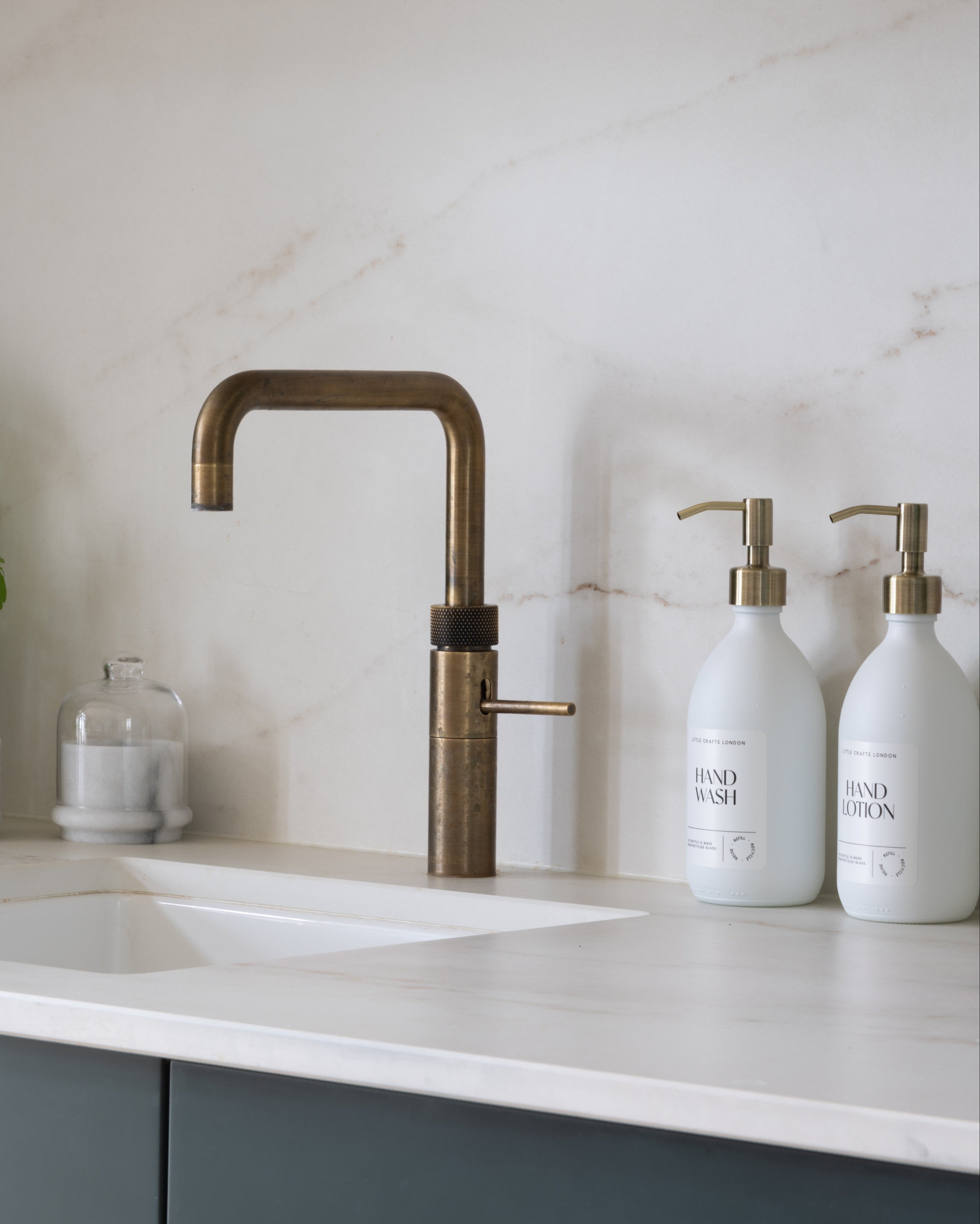 Milky White 500ml Glass Bottle with Stainless Steel Pump - Little Crafts London