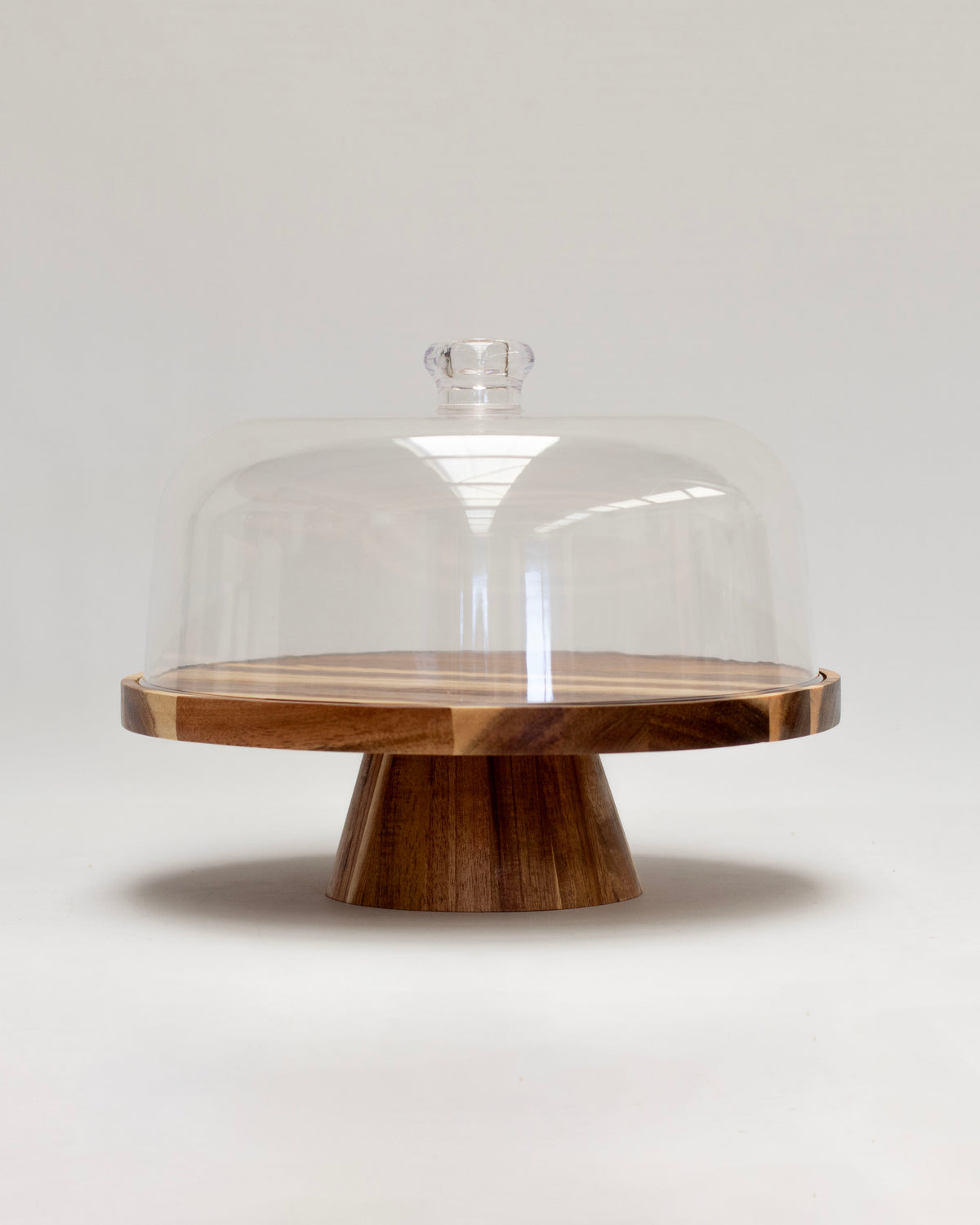 Acacia Wood 2-in-1 Cake Stand & Serving Platter with Plastic Dome