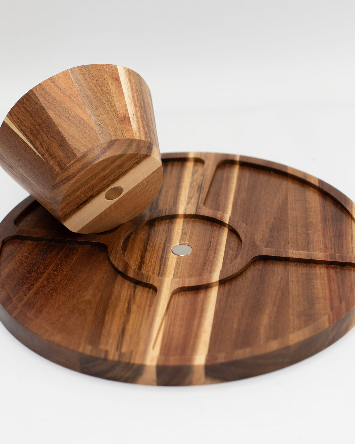 Acacia Wood 2-in-1 Cake Stand & Serving Platter with Plastic Dome