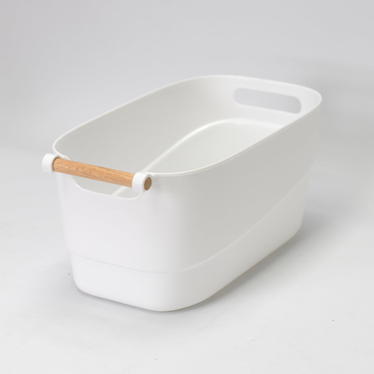 Large White Plastic Basket with Bamboo Handle