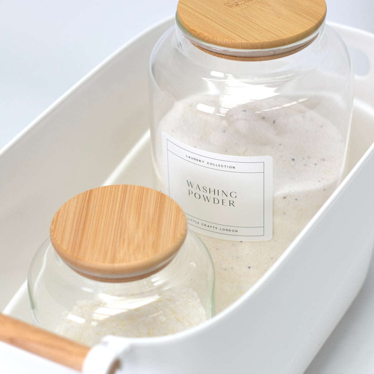 Large White Plastic Basket with Bamboo Handle