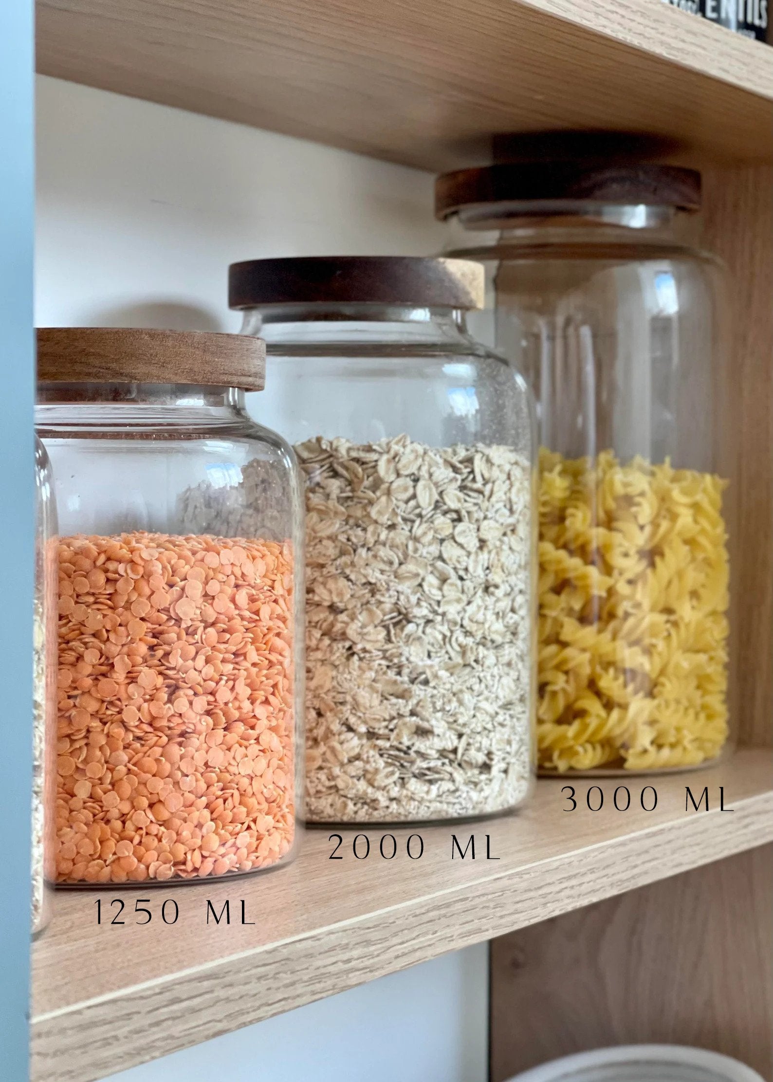 Large Glass Acacia Pantry Jars - Little Crafts London