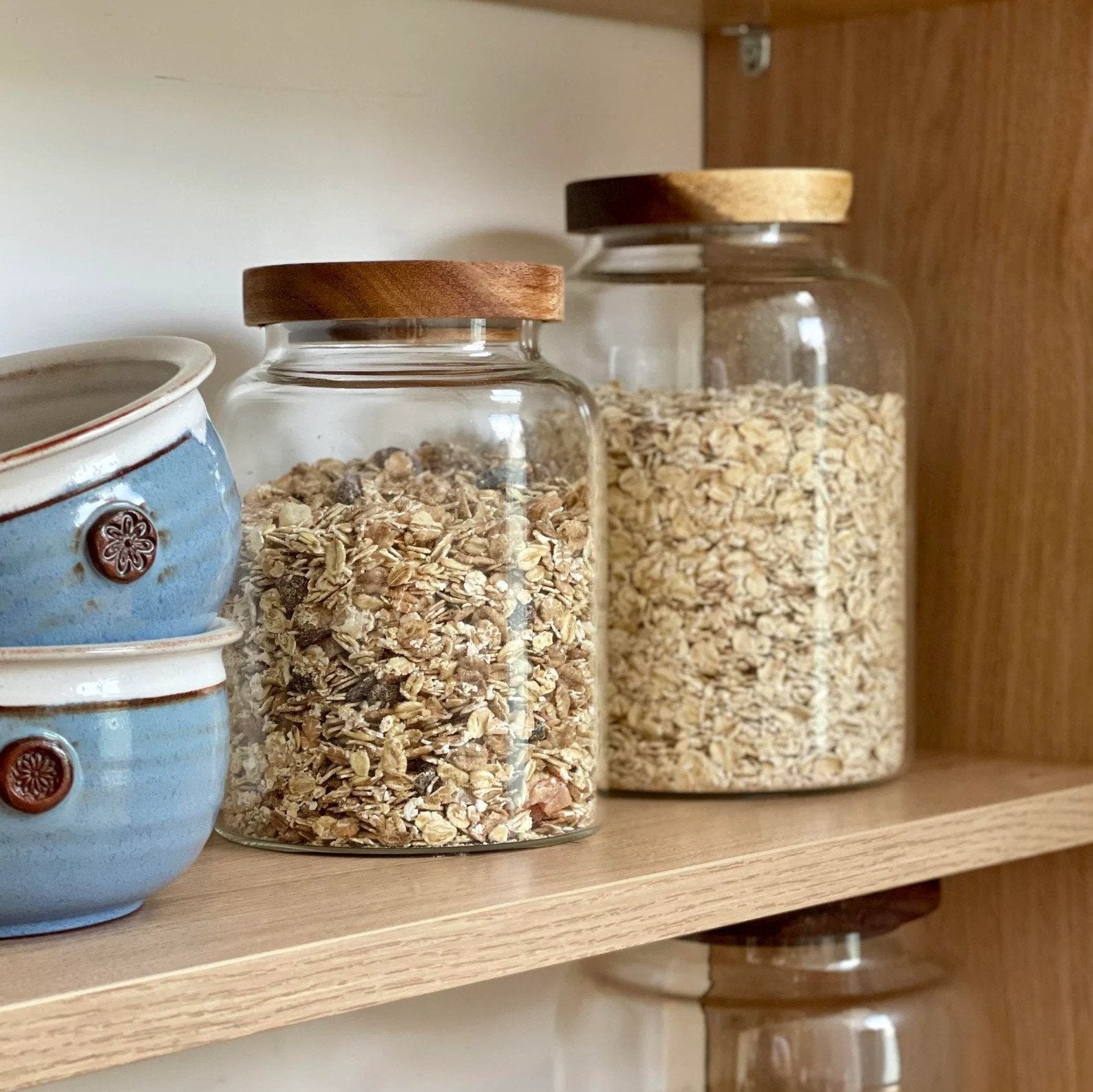Large Glass Acacia Pantry Jars - Little Crafts London