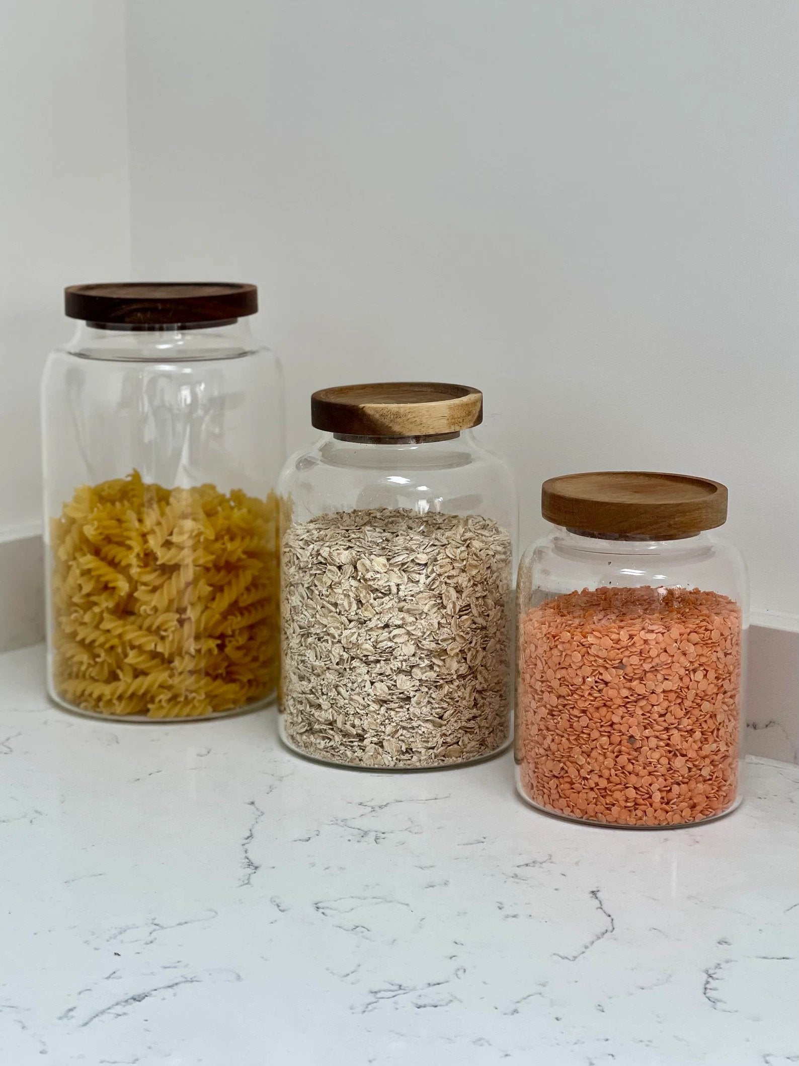 Large Glass Acacia Pantry Jars - Little Crafts London