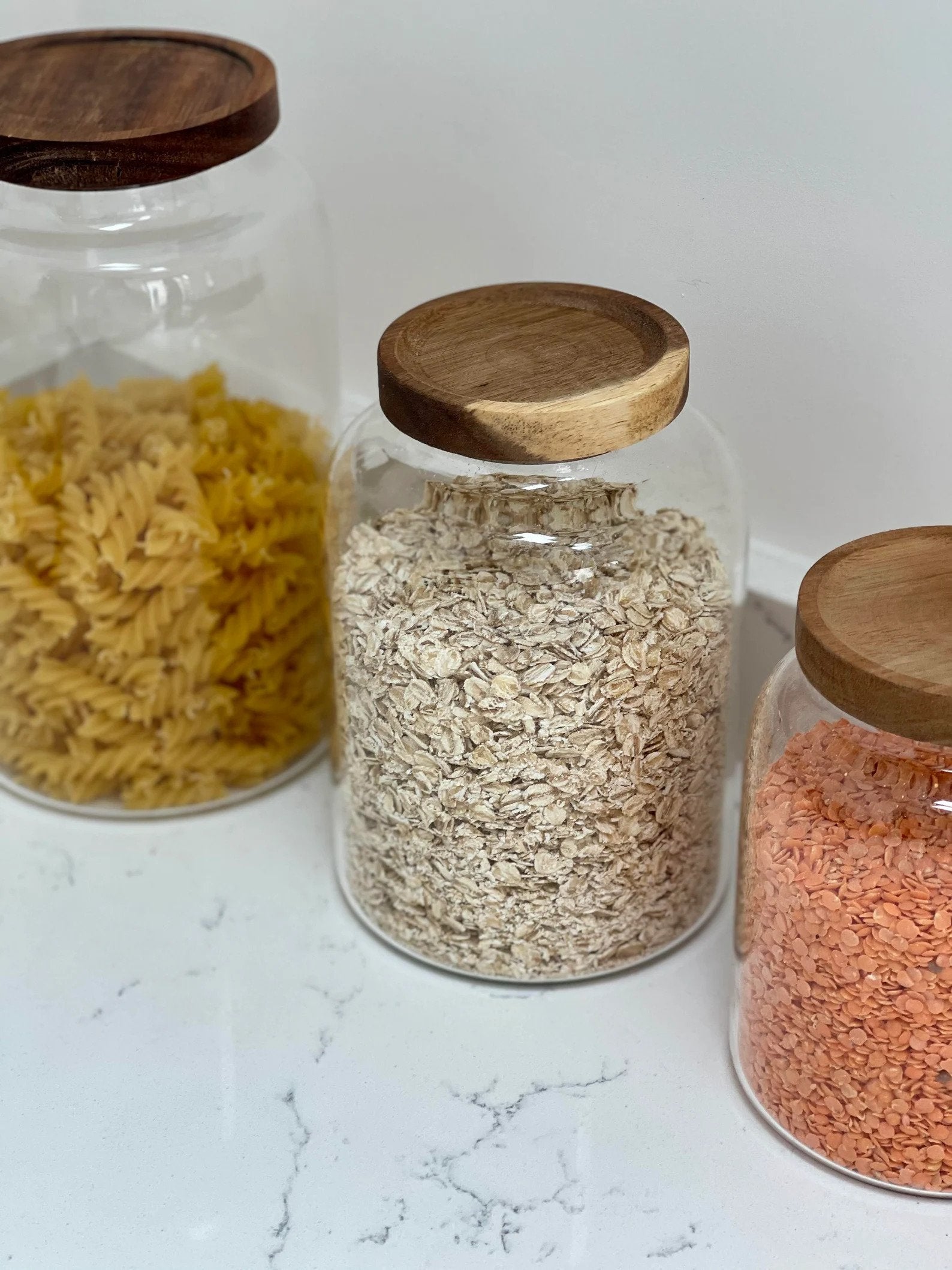 Large Glass Acacia Pantry Jars - Little Crafts London