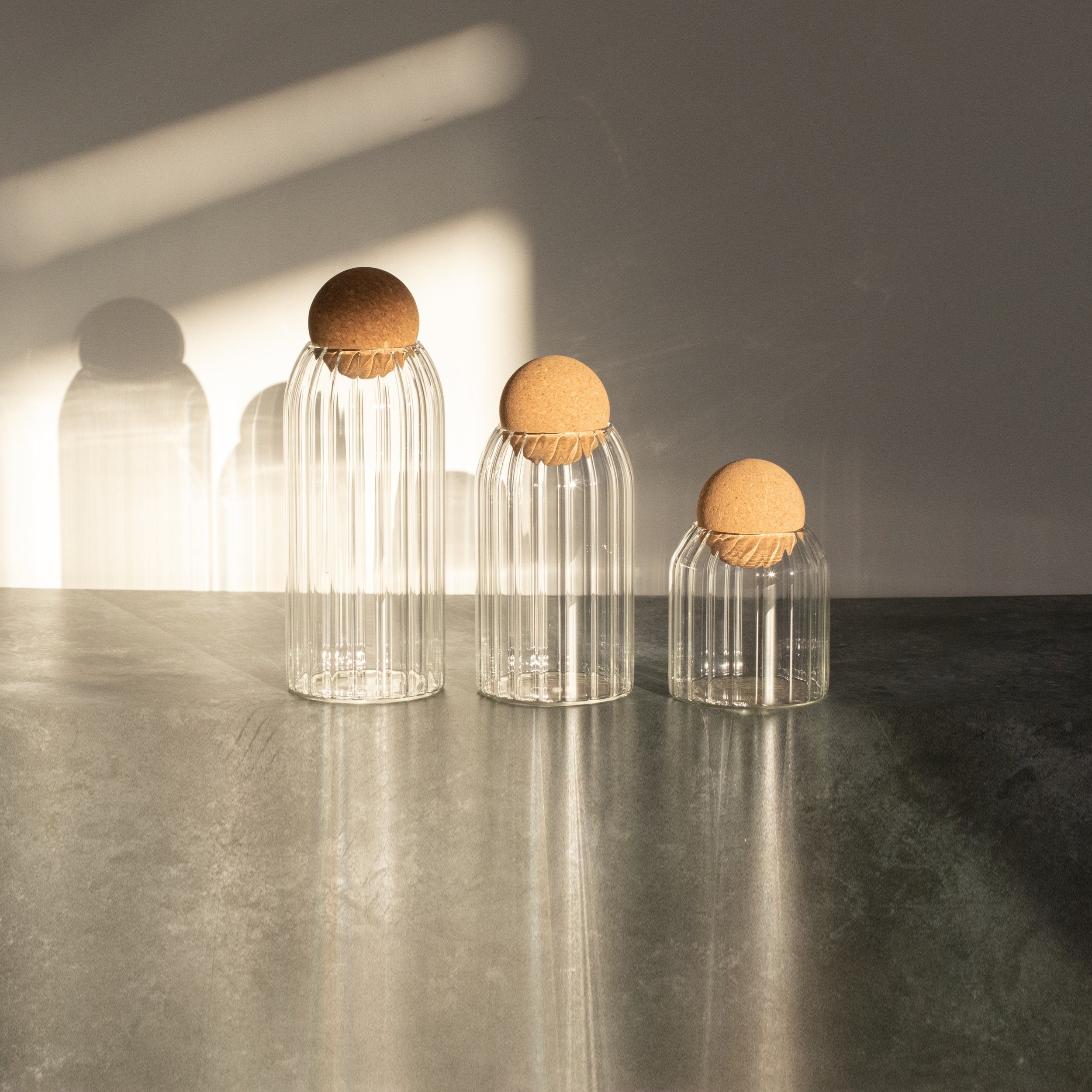 Ribbed Glass Cork Ball Jar (Multiple Sizes) - Little Crafts London