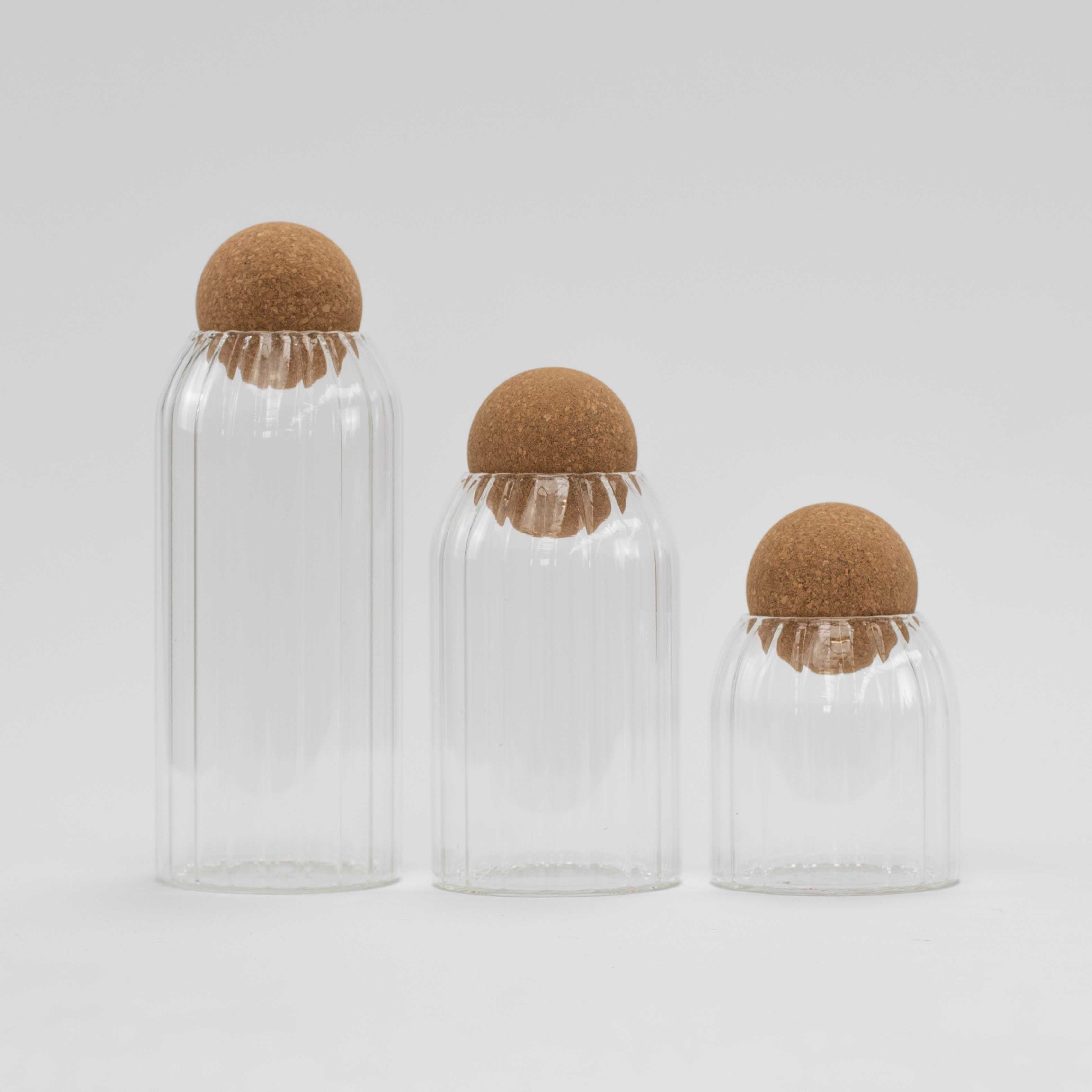 Ribbed Glass Cork Ball Jar (Multiple Sizes) - Little Crafts London