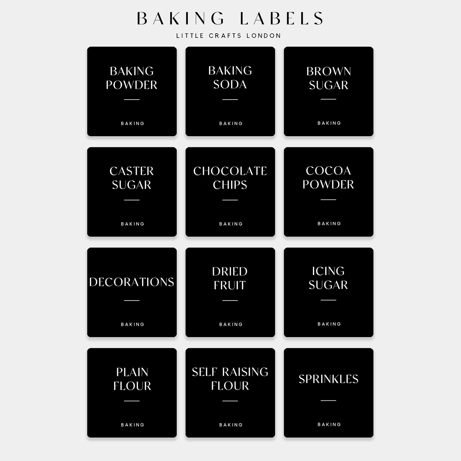 Black Waterproof Baking Labels 6 CM x 6 CM (12 Labels) - Little Crafts London