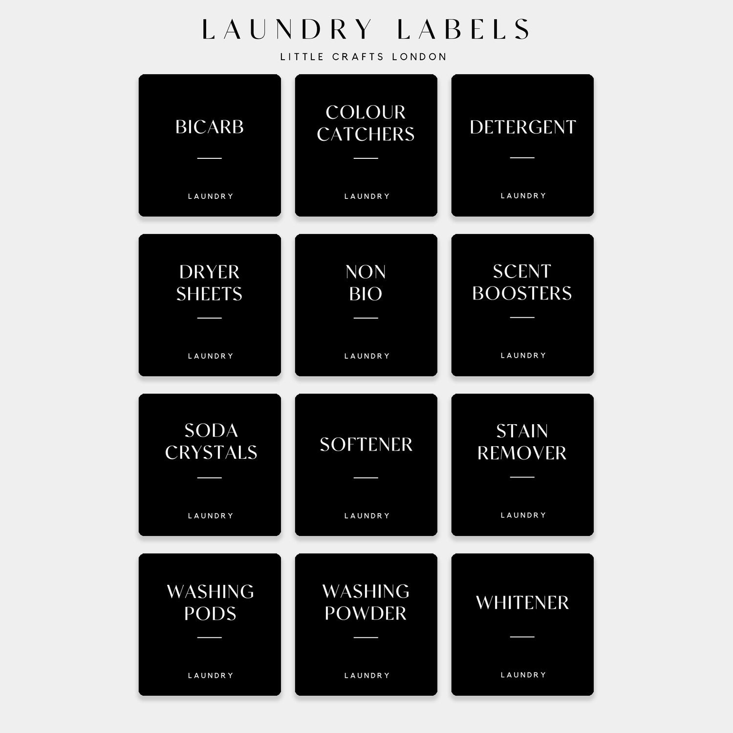 Black Waterproof Laundry Labels 6 CM x 6 CM (12 Labels) - Little Crafts London