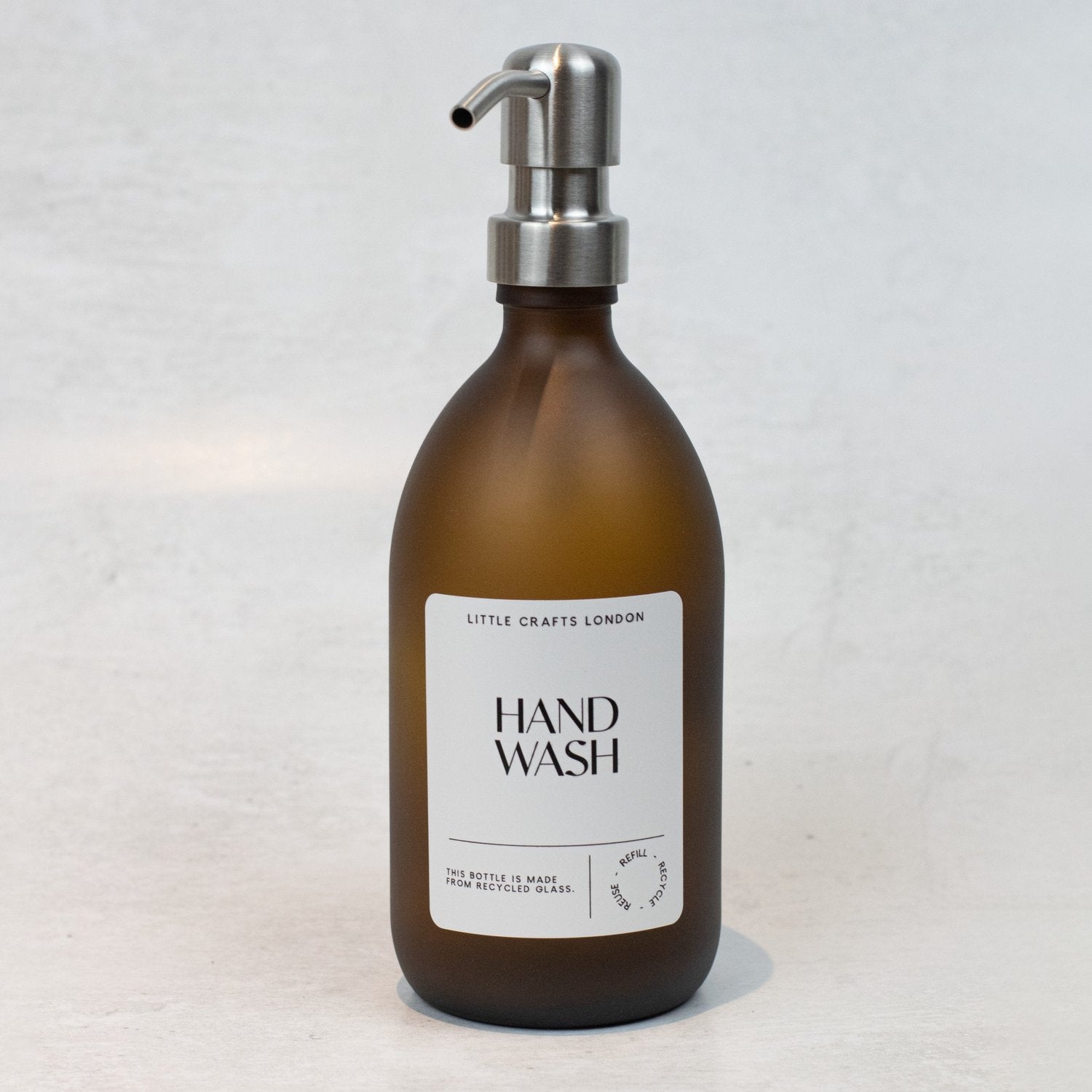 Frosted Amber 500ml Glass Bottle with Stainless Steel Pump - Little Crafts London