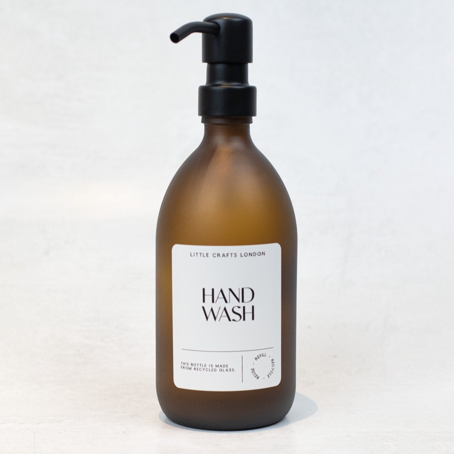 Frosted Amber 500ml Glass Bottle with Stainless Steel Pump - Little Crafts London