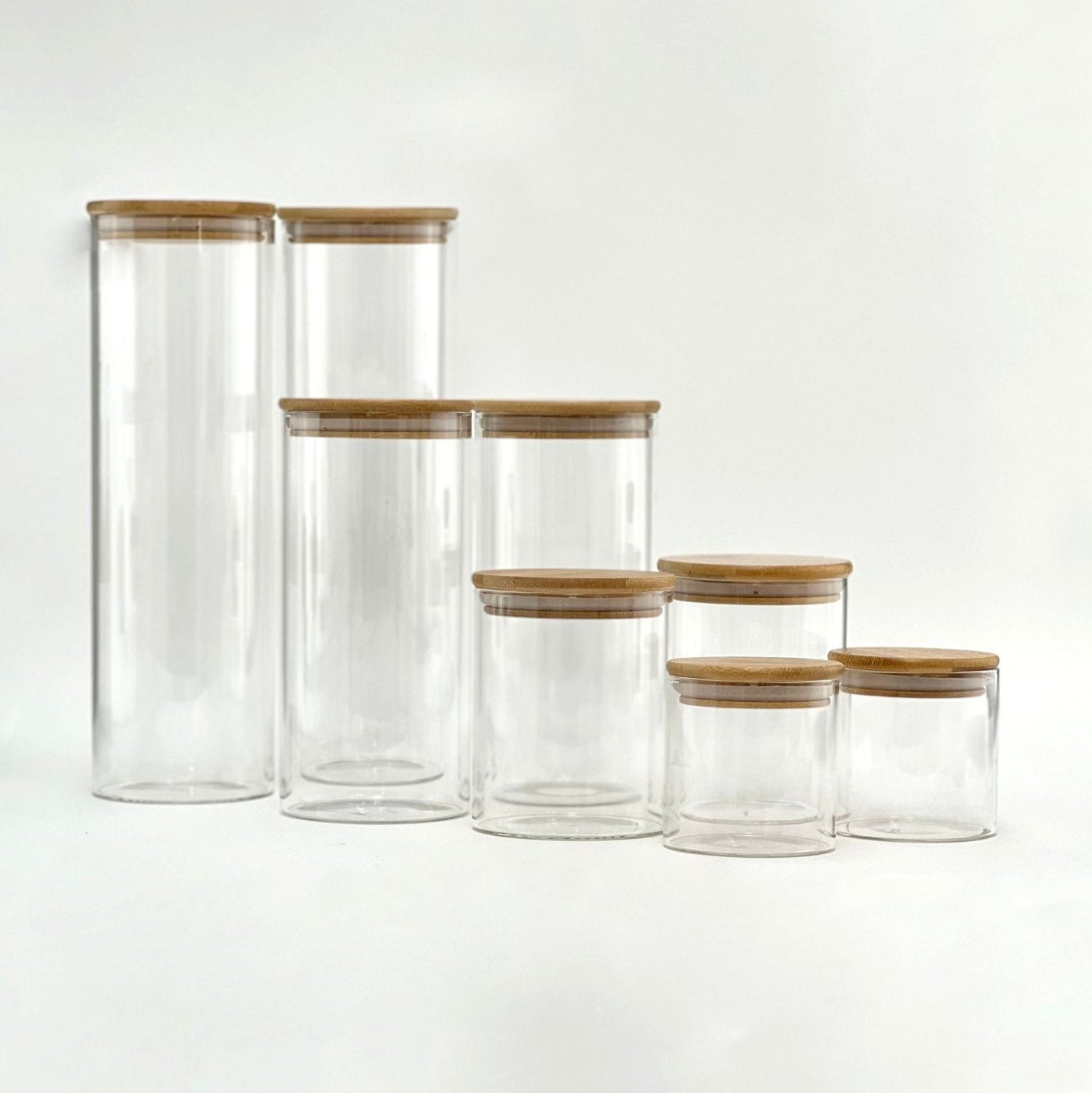 Glass Bamboo Pantry Jars (2 Jars of every size) - Little Crafts London
