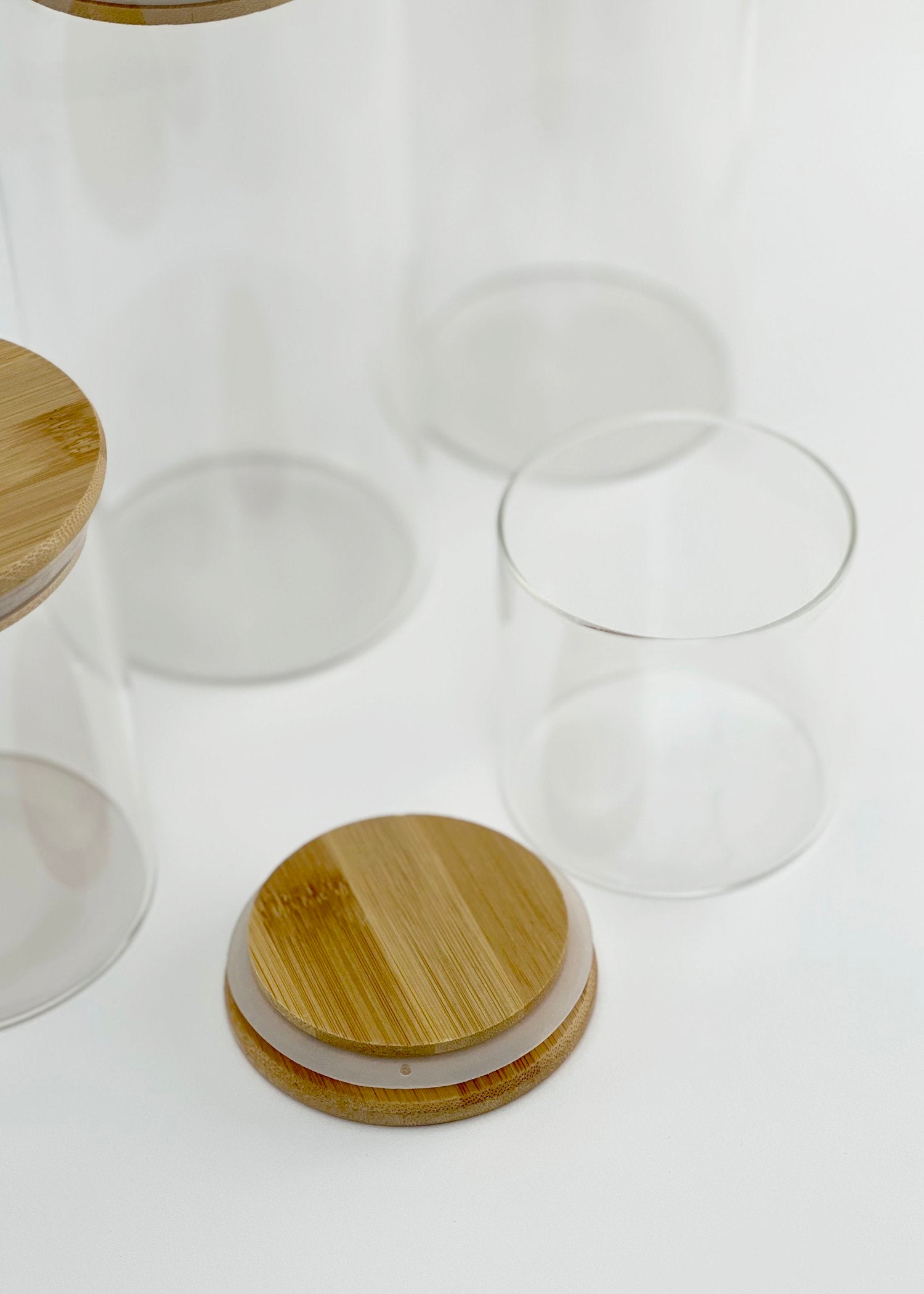 Glass Bamboo Pantry Jars (2 Jars of every size) - Little Crafts London