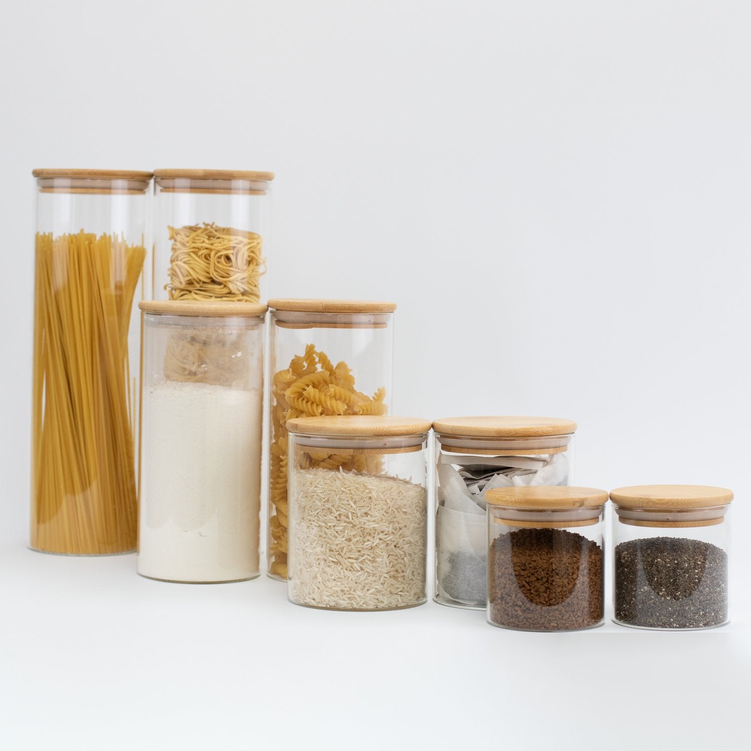 Glass Bamboo Pantry Jars (2 Jars of every size) - Little Crafts London