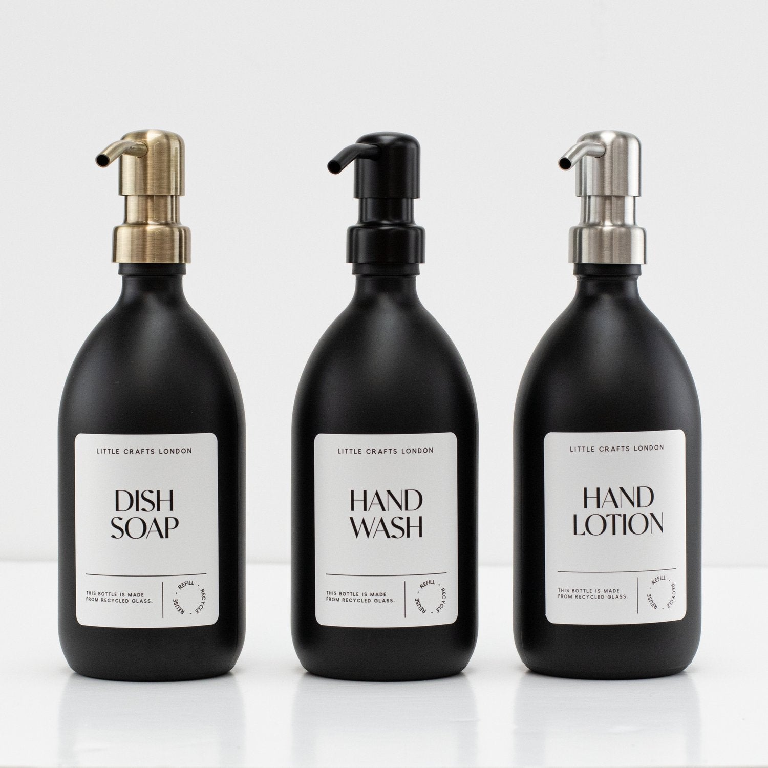 Matt Black 500ml Glass Bottle with Stainless Steel Pump - Little Crafts London